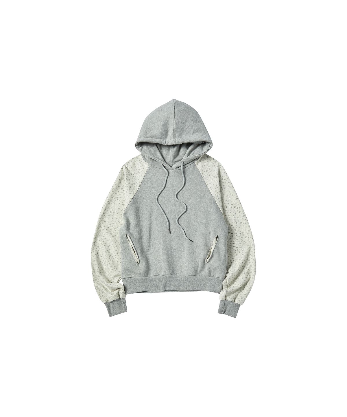 꼬모니노즈(COMONINOZ) W FLORAL COLOR BLOCK HOOD [GRAY]