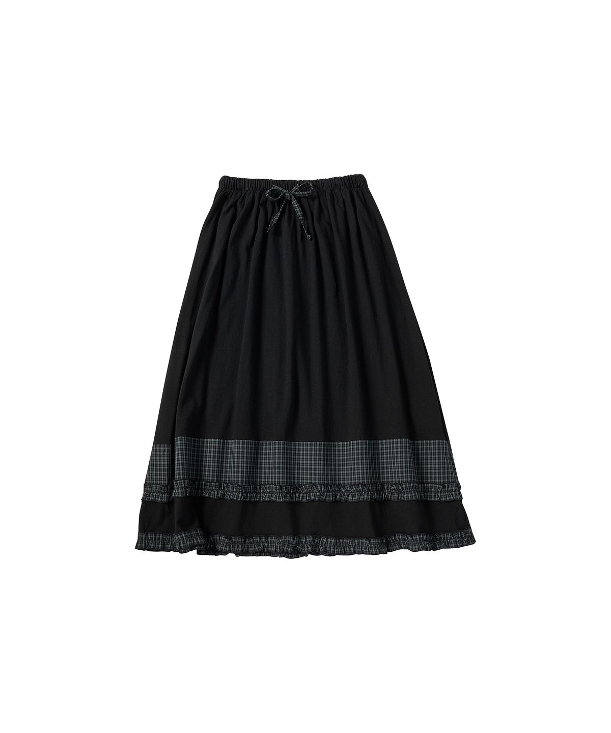 꼬모니노즈(COMONINOZ) W TIERED CHECK SKIRT [BLACK]