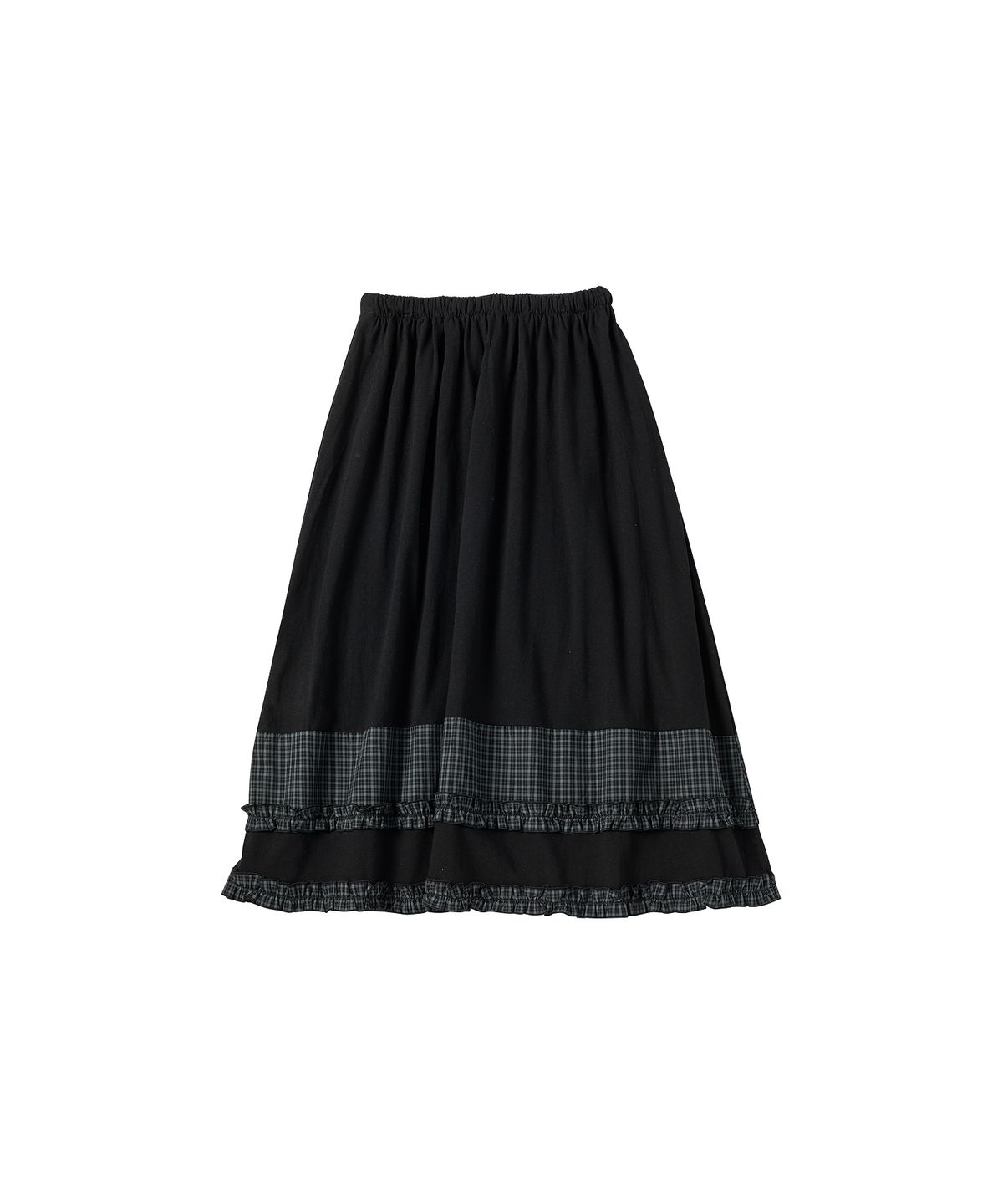 꼬모니노즈(COMONINOZ) W TIERED CHECK SKIRT [BLACK]