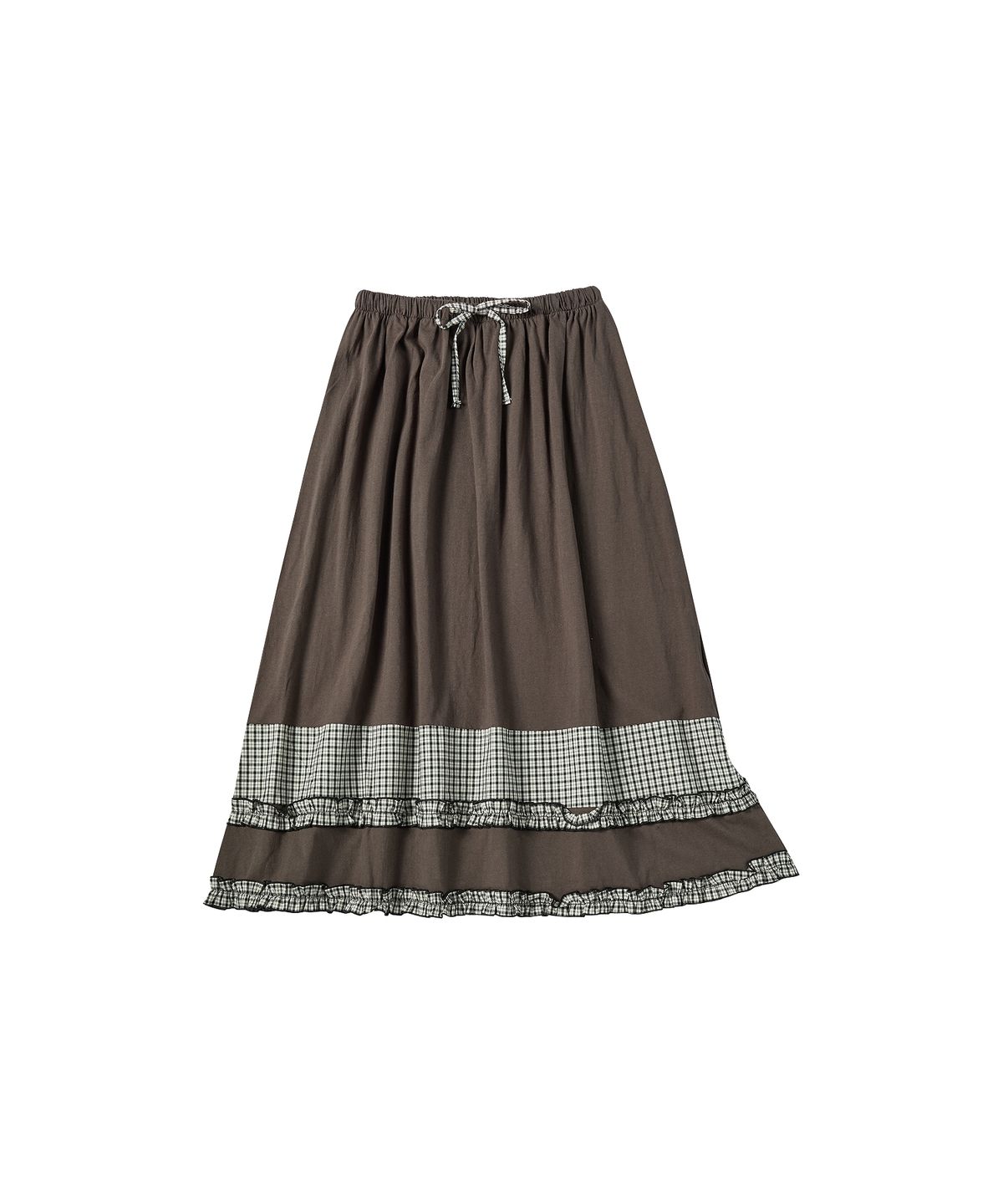 꼬모니노즈(COMONINOZ) W TIERED CHECK SKIRT [BROWN]