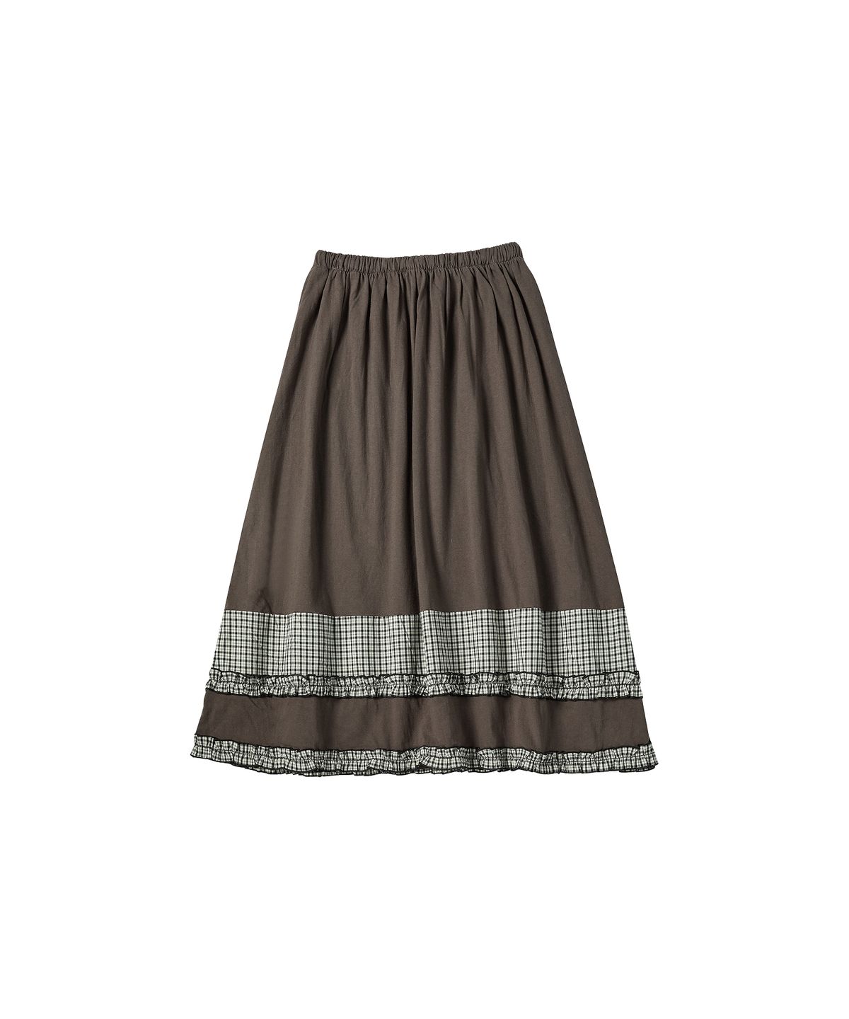 꼬모니노즈(COMONINOZ) W TIERED CHECK SKIRT [BROWN]