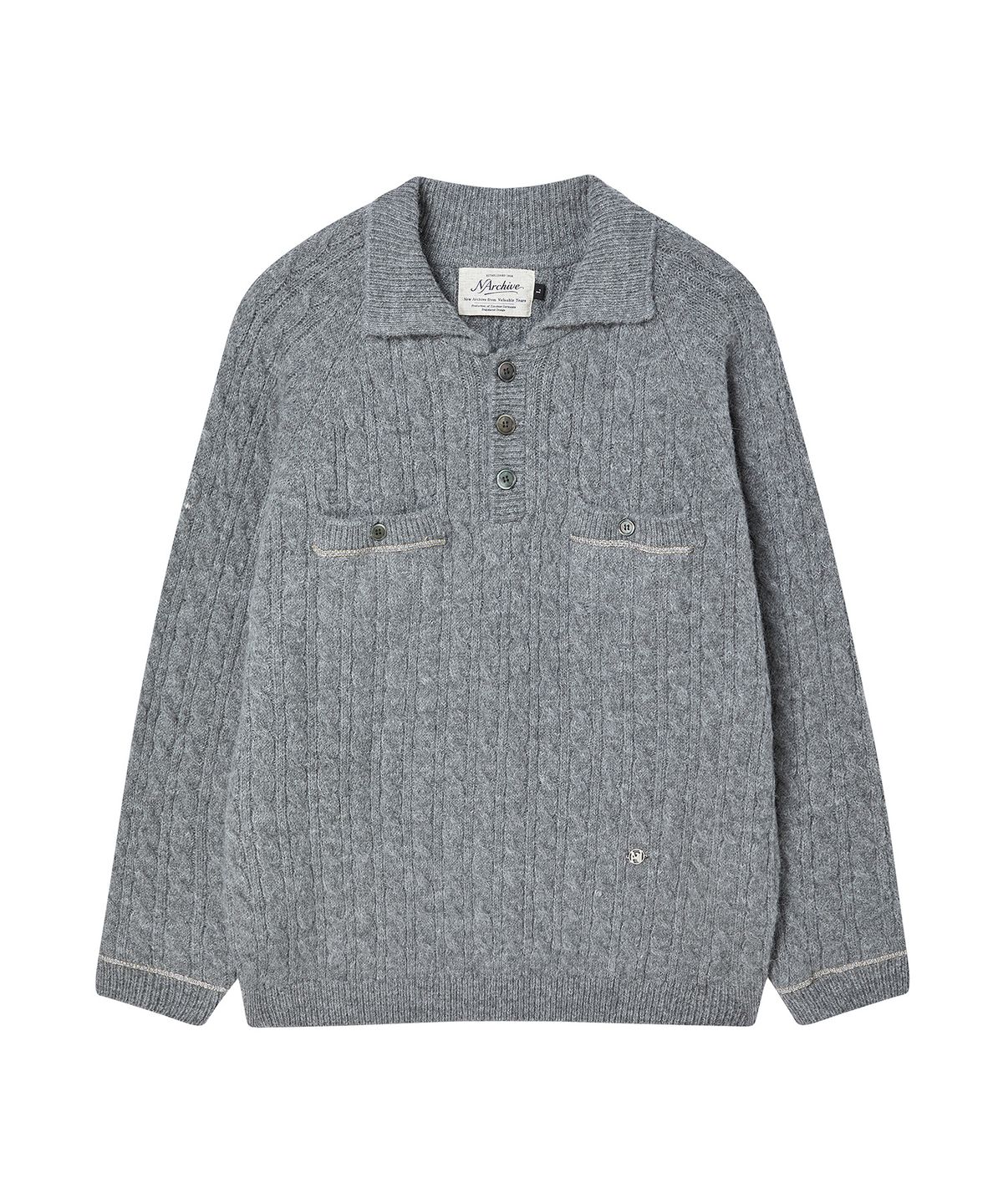 비욘드클로젯(BEYOND CLOSET) [COLLECTION LINE] 체인 디테일 알파카 니트 그레이