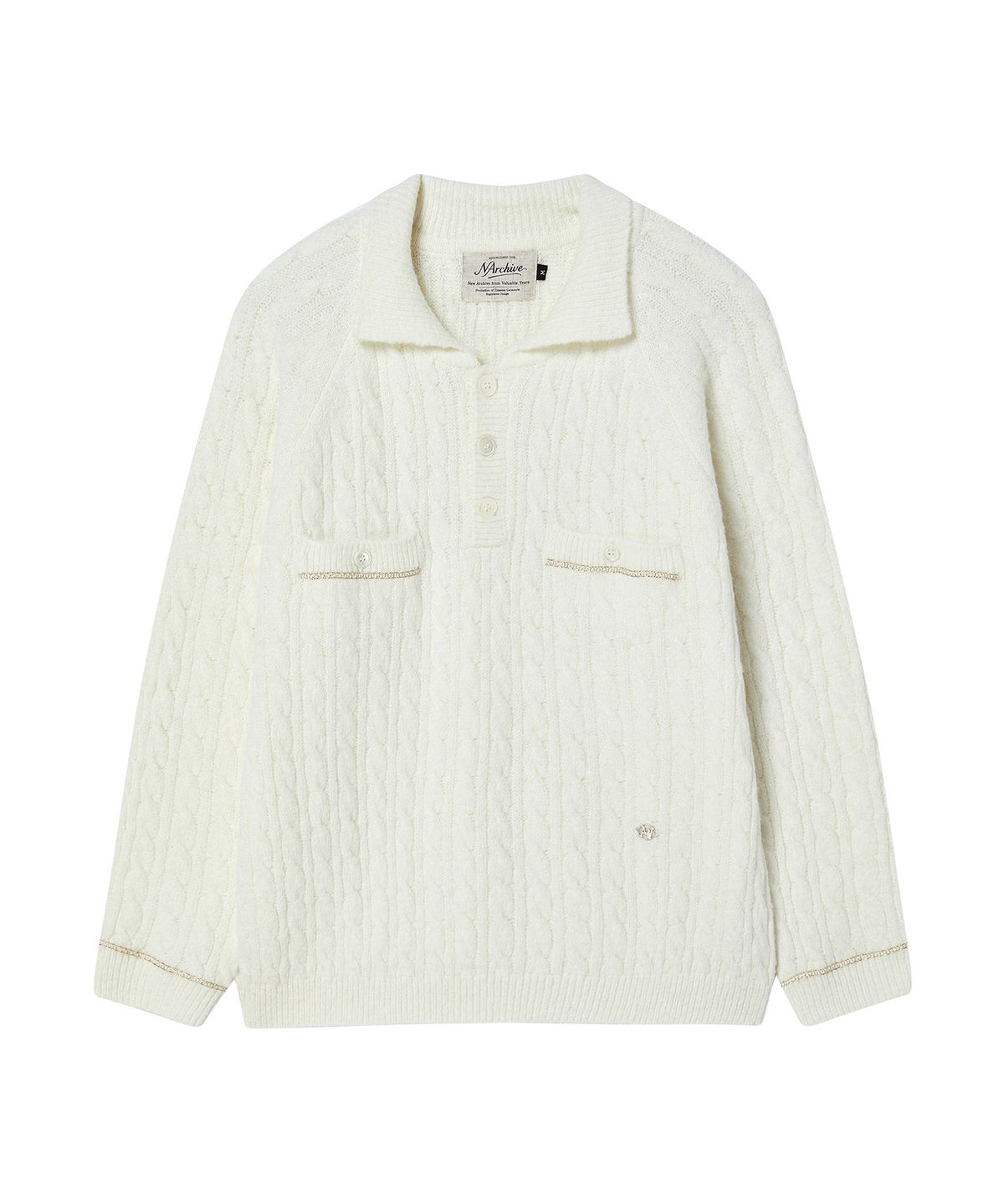 비욘드클로젯(BEYOND CLOSET) [COLLECTION LINE] 체인 디테일 알파카 니트 아이보리