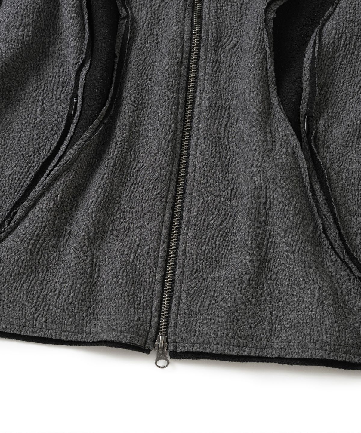 낫포너드(NOT4NERD) Raw Edge Reverse Gauze Panel Zip Up - Charcoal