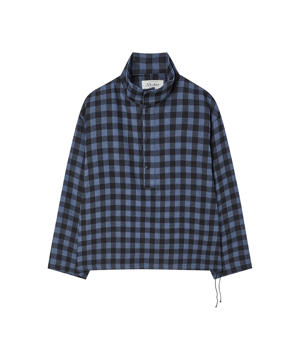 비욘드클로젯(BEYOND CLOSET) [COLLECTION LINE] 텍스처 체크 하이넥 셔츠 블루
