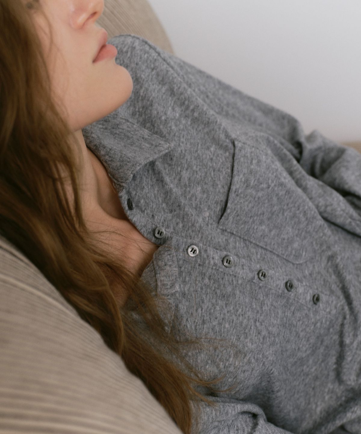 카셀(CACELE) RELAXED POLO T-SHIRT, MELANGE GRAY
