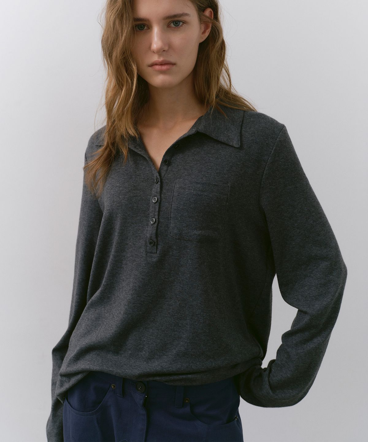 카셀(CACELE) RELAXED POLO T-SHIRT, CHARCOAL