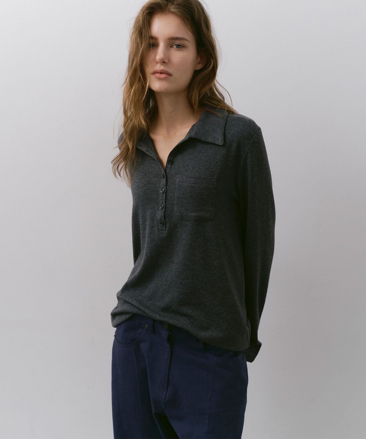 카셀(CACELE) RELAXED POLO T-SHIRT, CHARCOAL