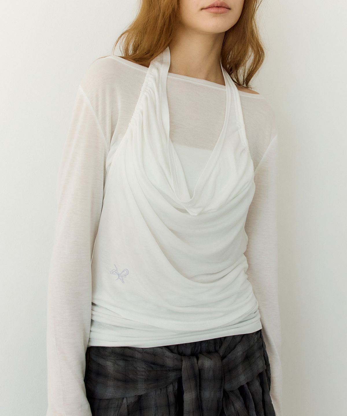 페이네틱(PAINETIC) Halter Layered Ruched Tee (WHITE)