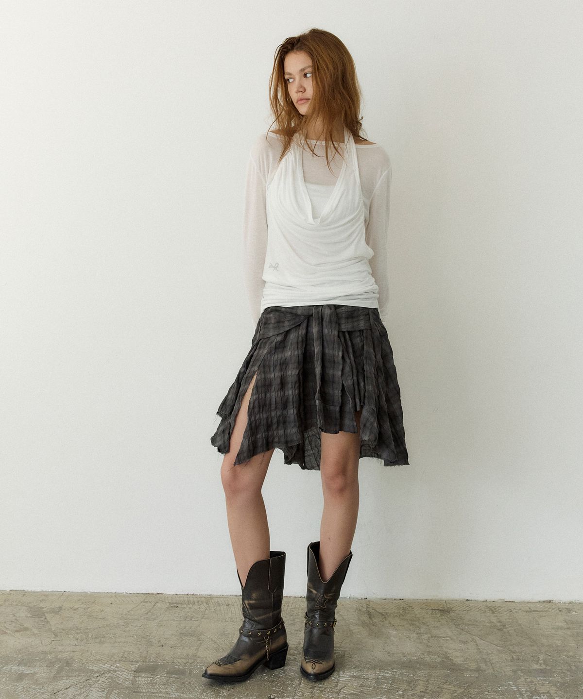 페이네틱(PAINETIC) Halter Layered Ruched Tee (WHITE)