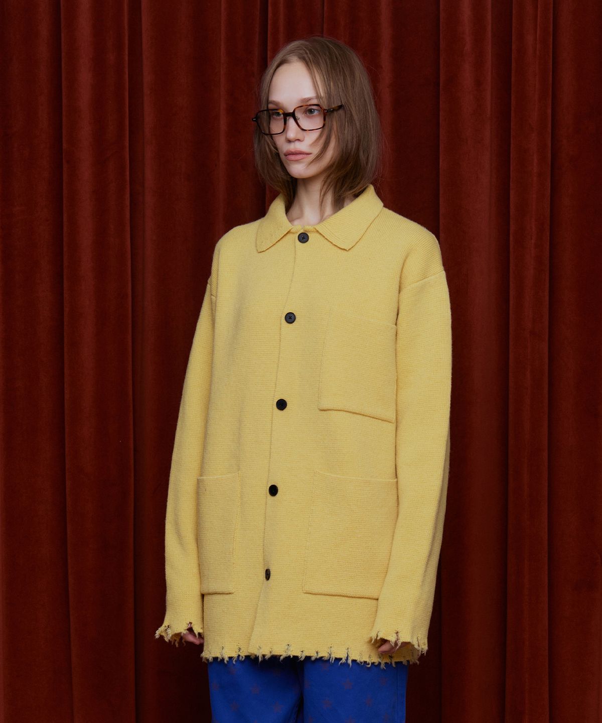어널로이드(UNALLOYED) 디스트로이드 울 니트 자켓 / 옐로우