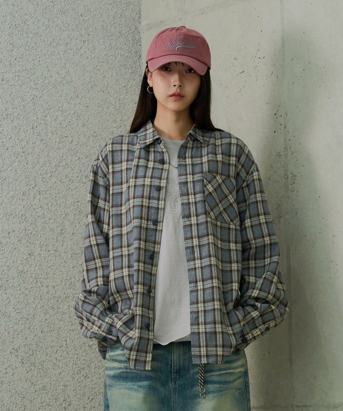 데시레드(DESIRED) 브러쉬드 오버핏 체크 셔츠-FFSK5411D0D