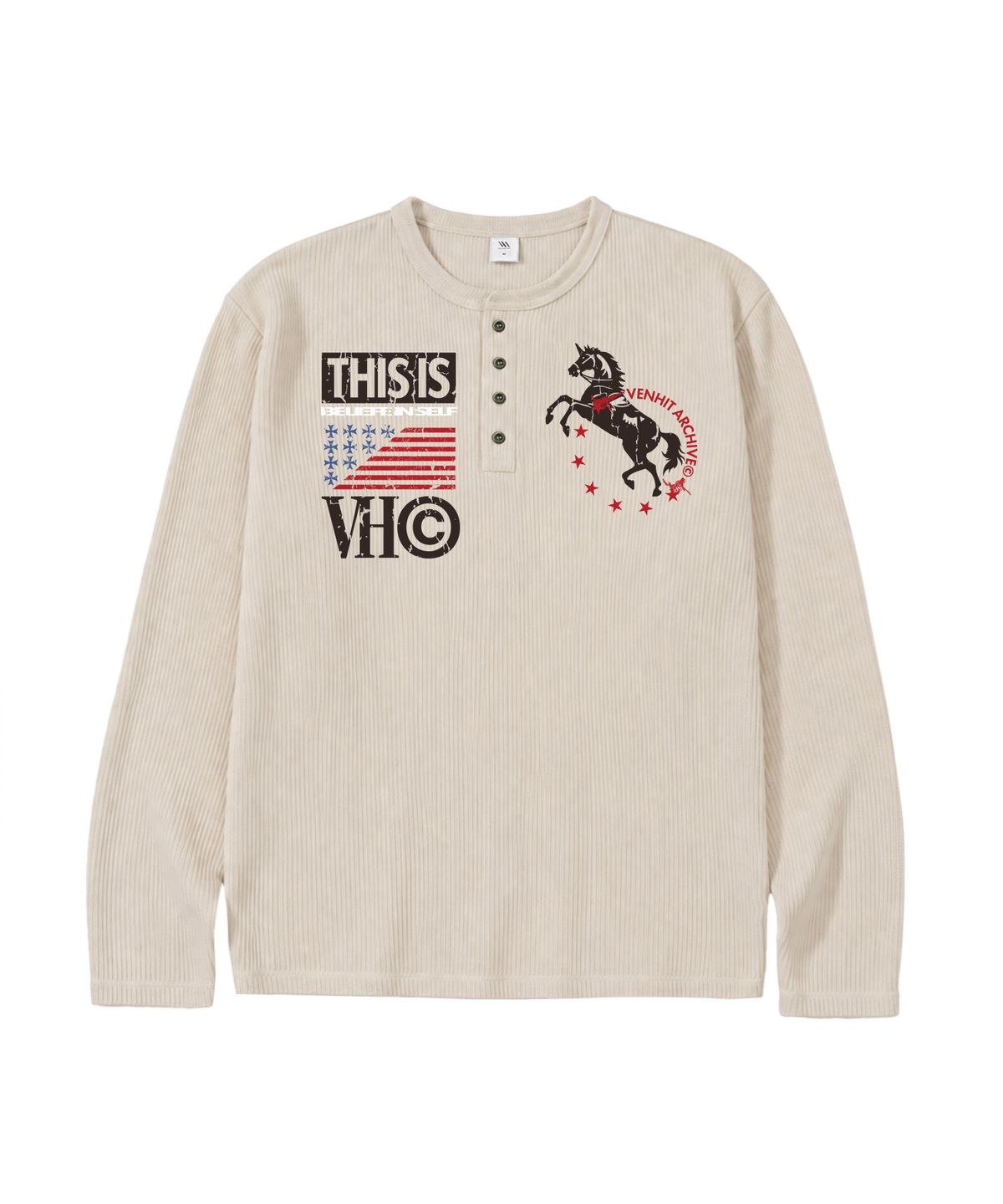 벤힛(VENHIT) VTA VINTAGE 와플 헨리넥 롱슬리브