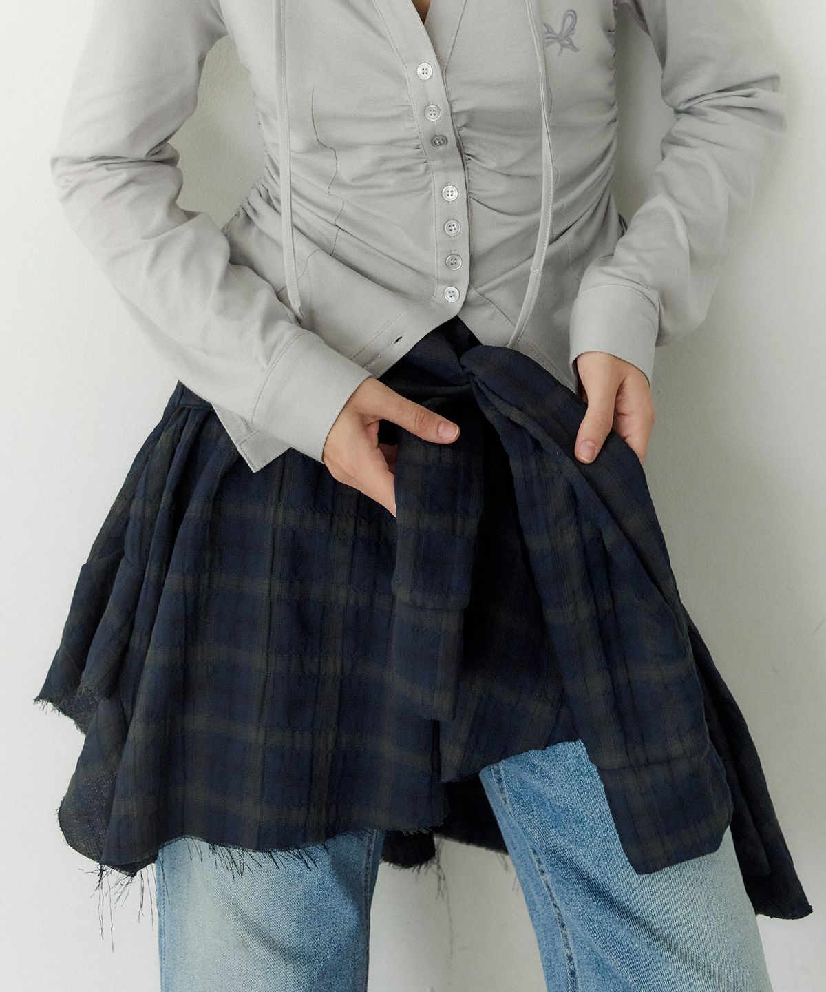 페이네틱(PAINETIC) Shirt Layer Flare Skirt (NAVY)
