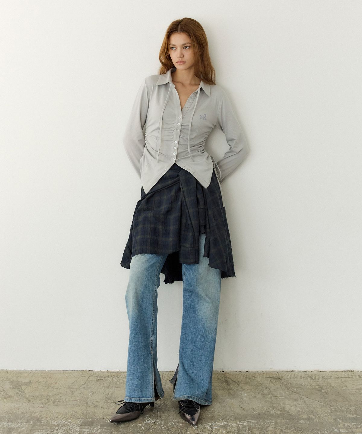 페이네틱(PAINETIC) Shirt Layer Flare Skirt (NAVY)