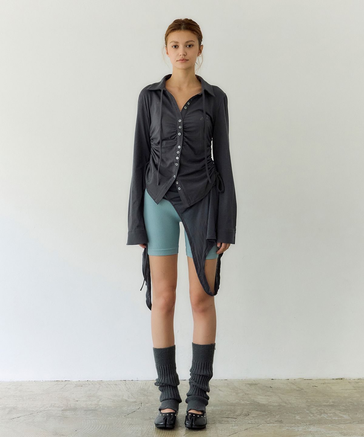 페이네틱(PAINETIC) Ruched Jersey String Shirt (CHARCOAL)