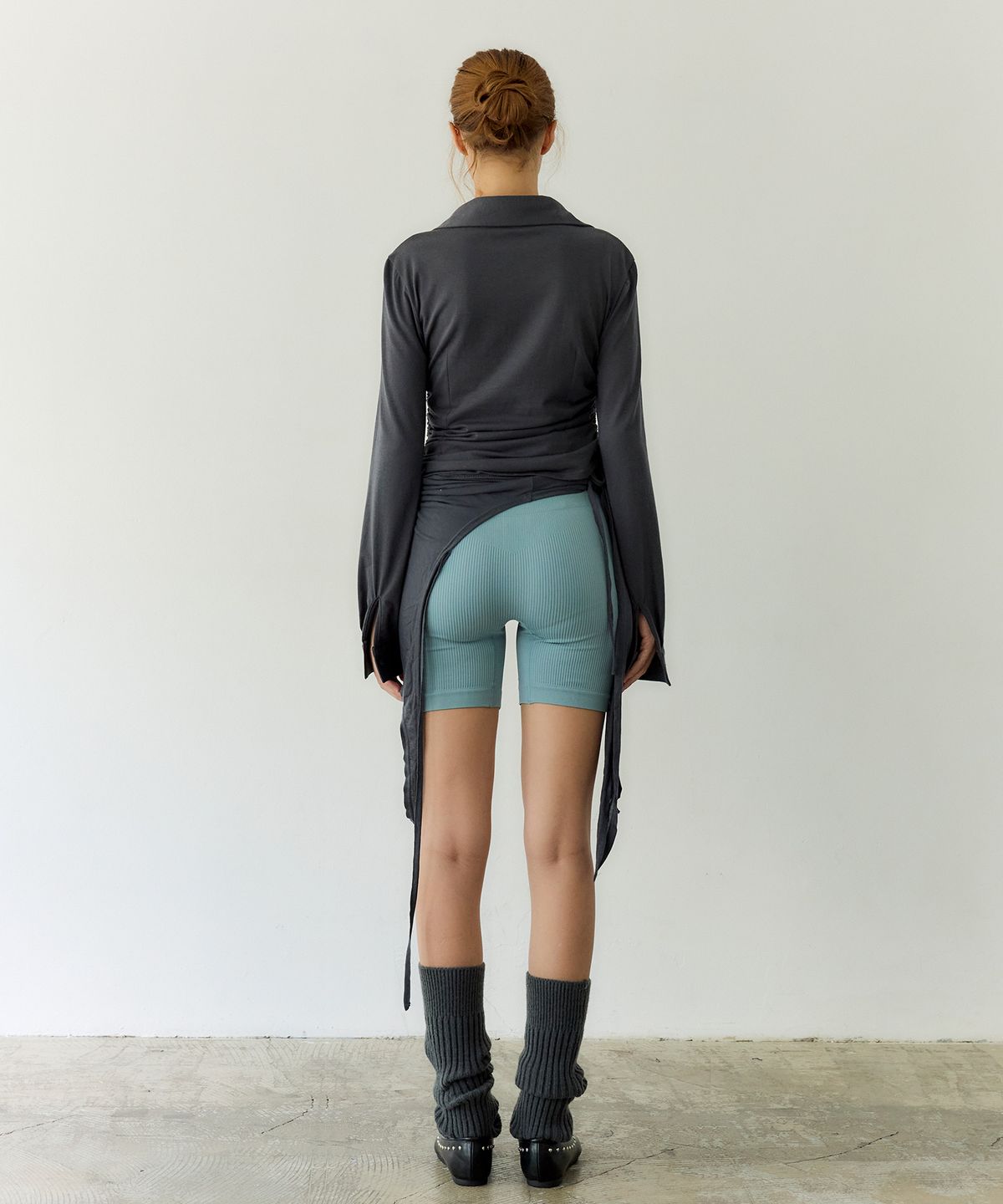 페이네틱(PAINETIC) Ruched Jersey String Shirt (CHARCOAL)