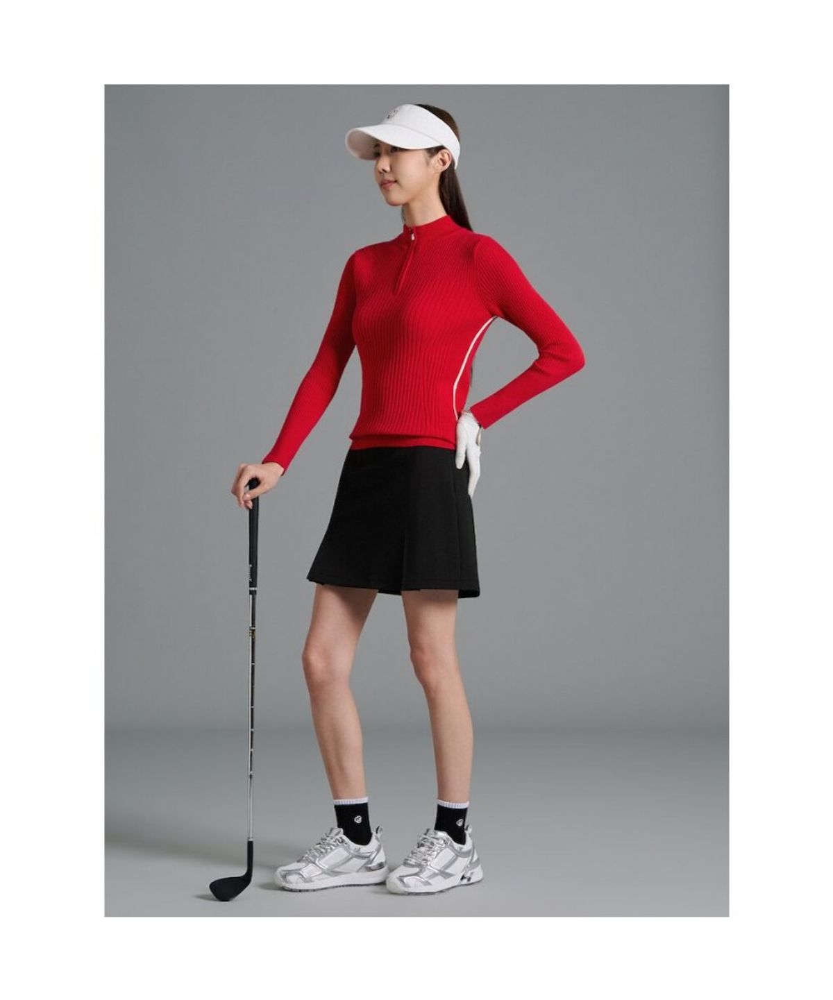 빈폴골프(BEANPOLE GOLF) [B_under] 여성 골지 하프집 니트 풀오버  레드