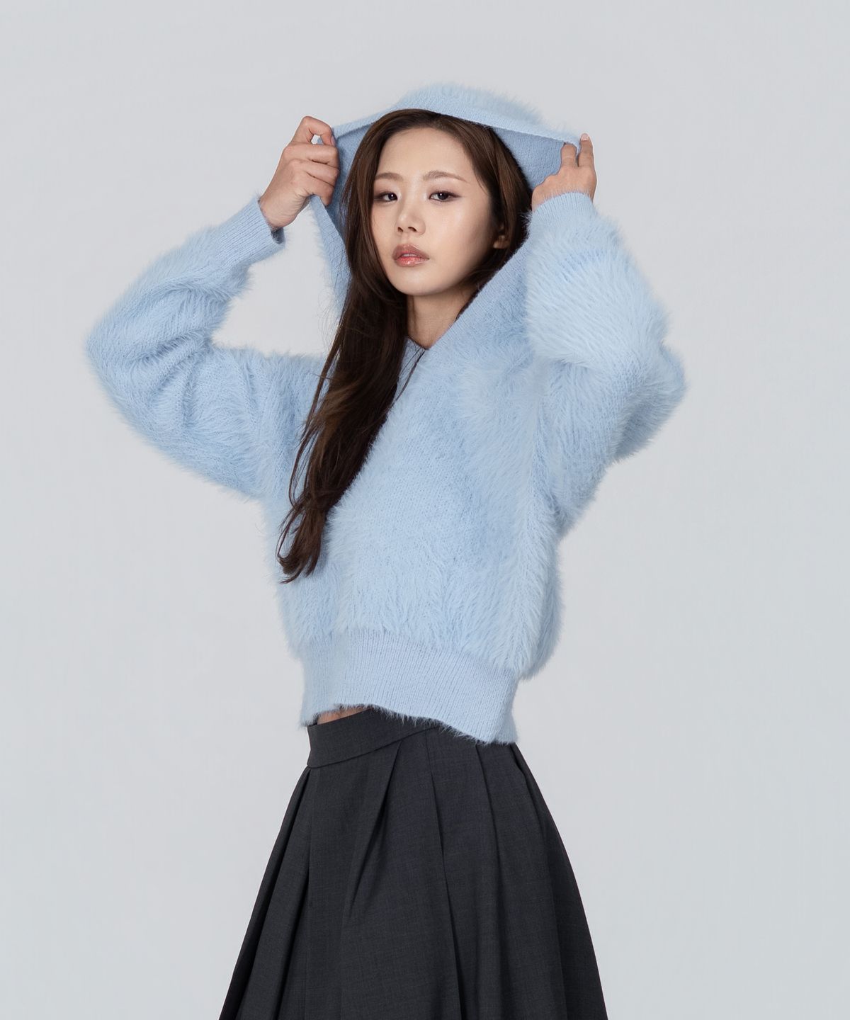 포스333(PHOS333) W Crop Hairy Hoodie/Sky Blue