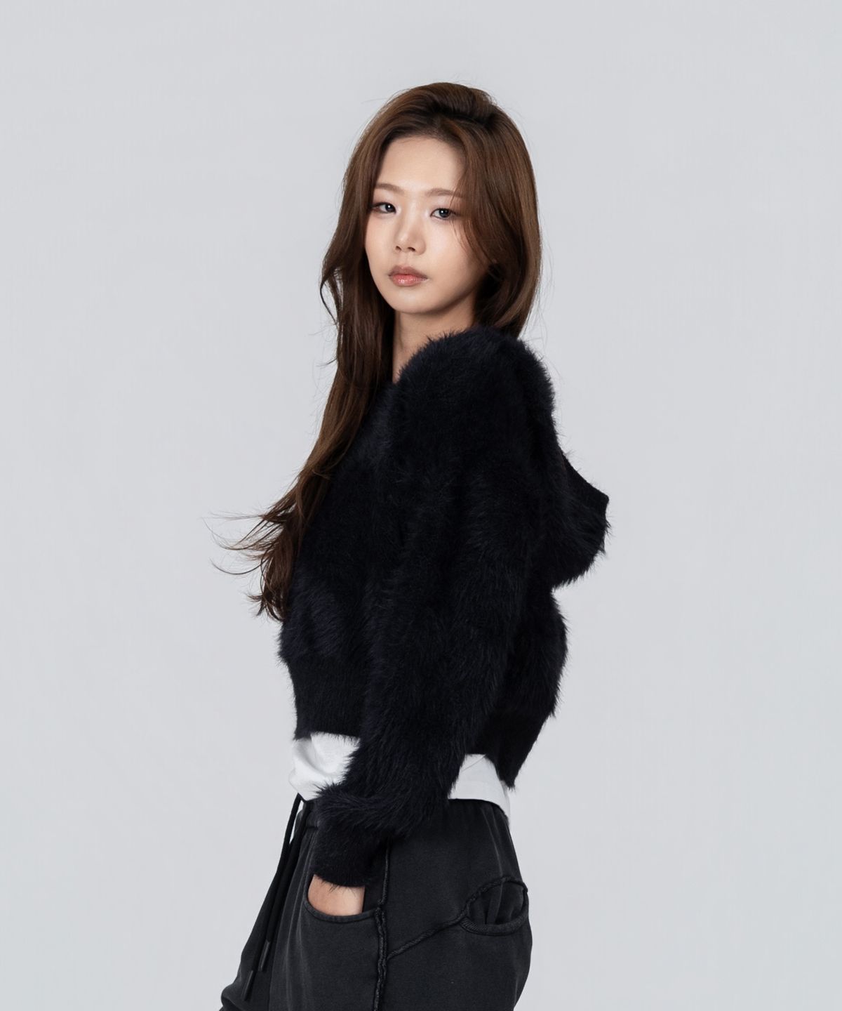 포스333(PHOS333) W Crop Hairy Hoodie/Black
