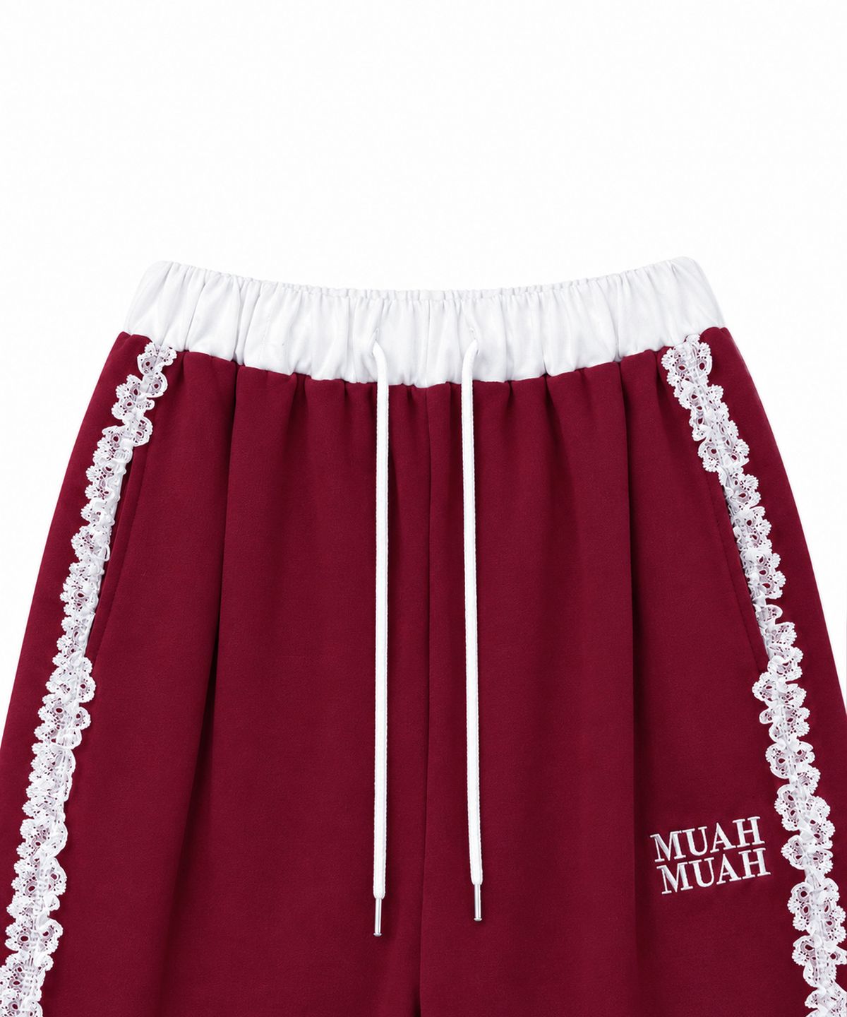 무아무아(MUAHMUAH) 레이스 밴드 와이드 밴딩팬츠 [버건디]