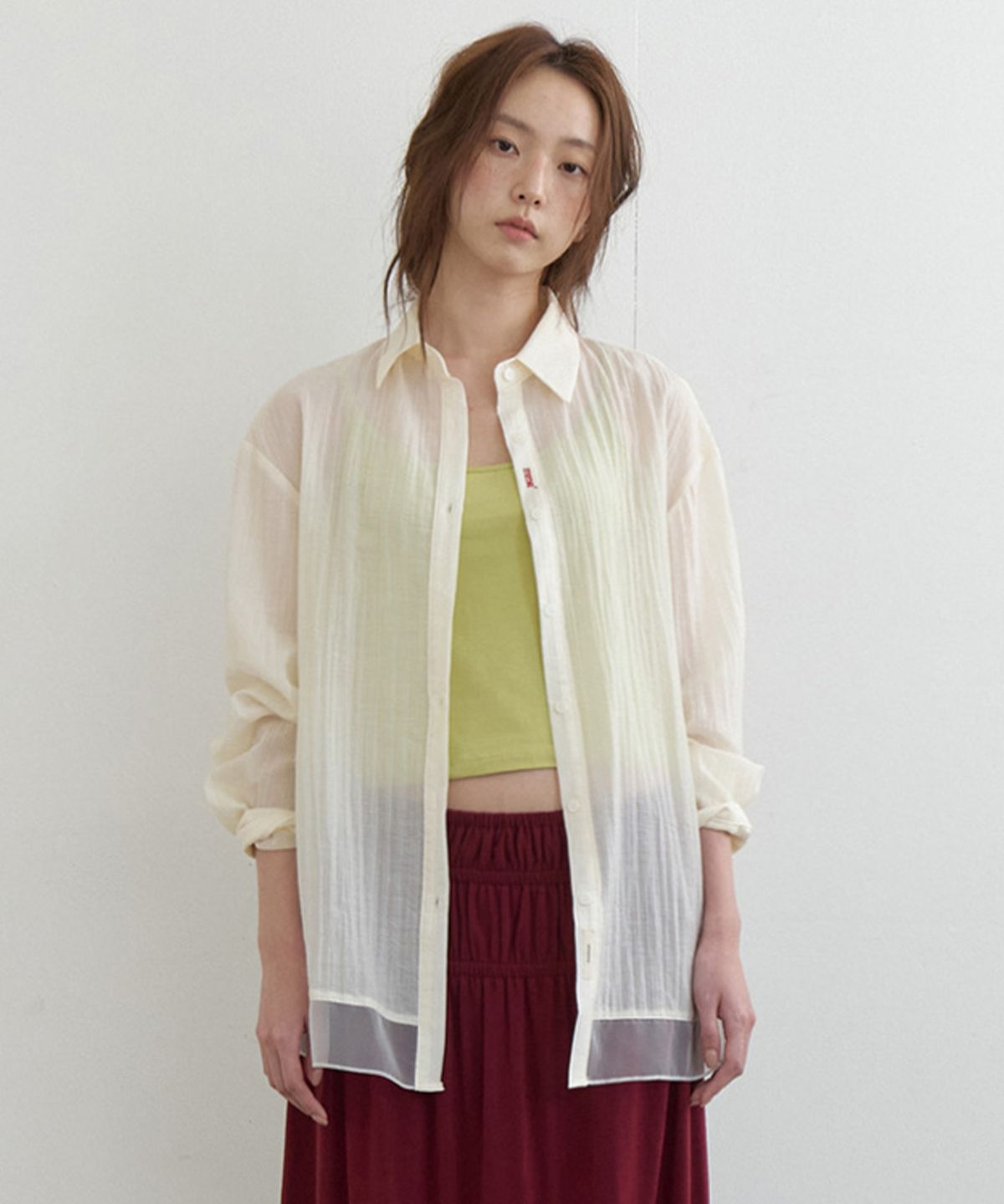 뮈르뮈르(MURMURE) 미에즈 자수 레이어드 시어 셔츠_Miez Shirt_Yellow
