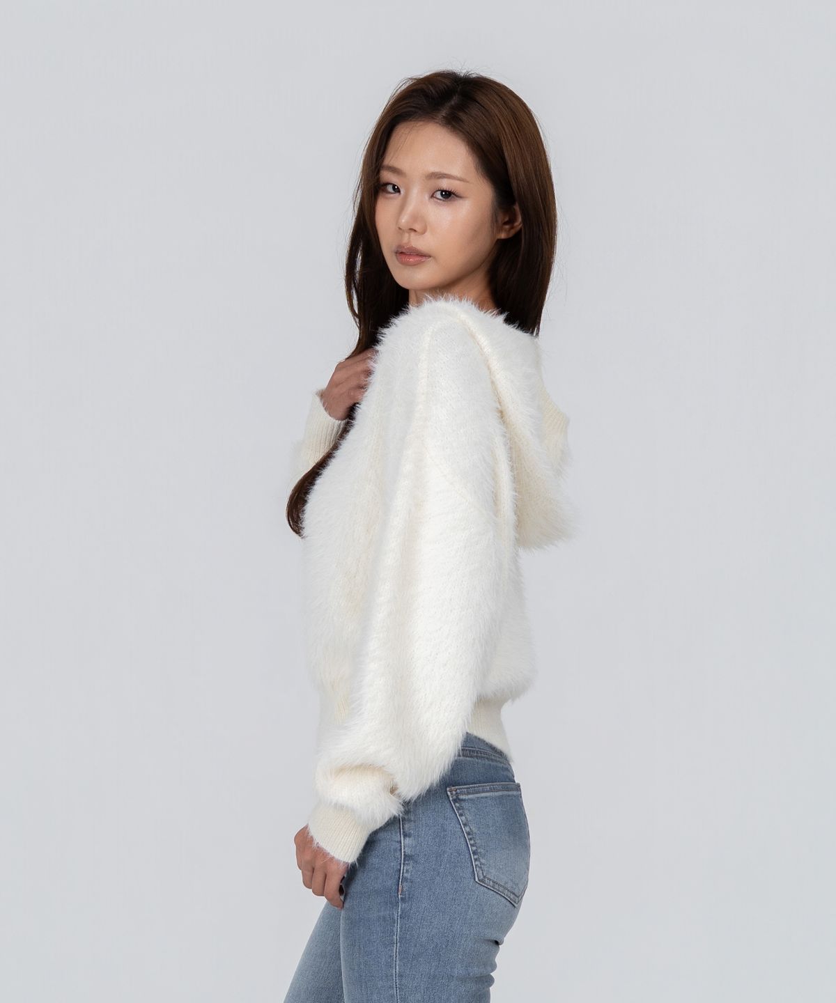 포스333(PHOS333) W Crop Hairy Hoodie/Ivory