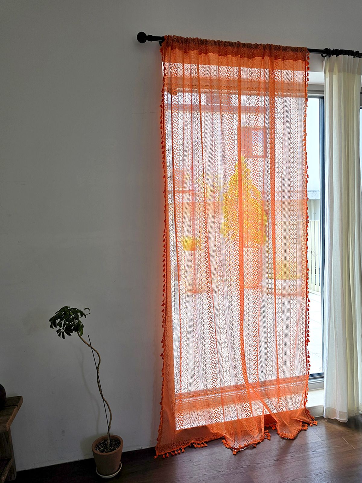 블랑쉬하우스(BLANCHE HOUSE) 블랑쉬 선셋 오렌지 보헤미안 태슬 레이스 시스루 커튼 150x240