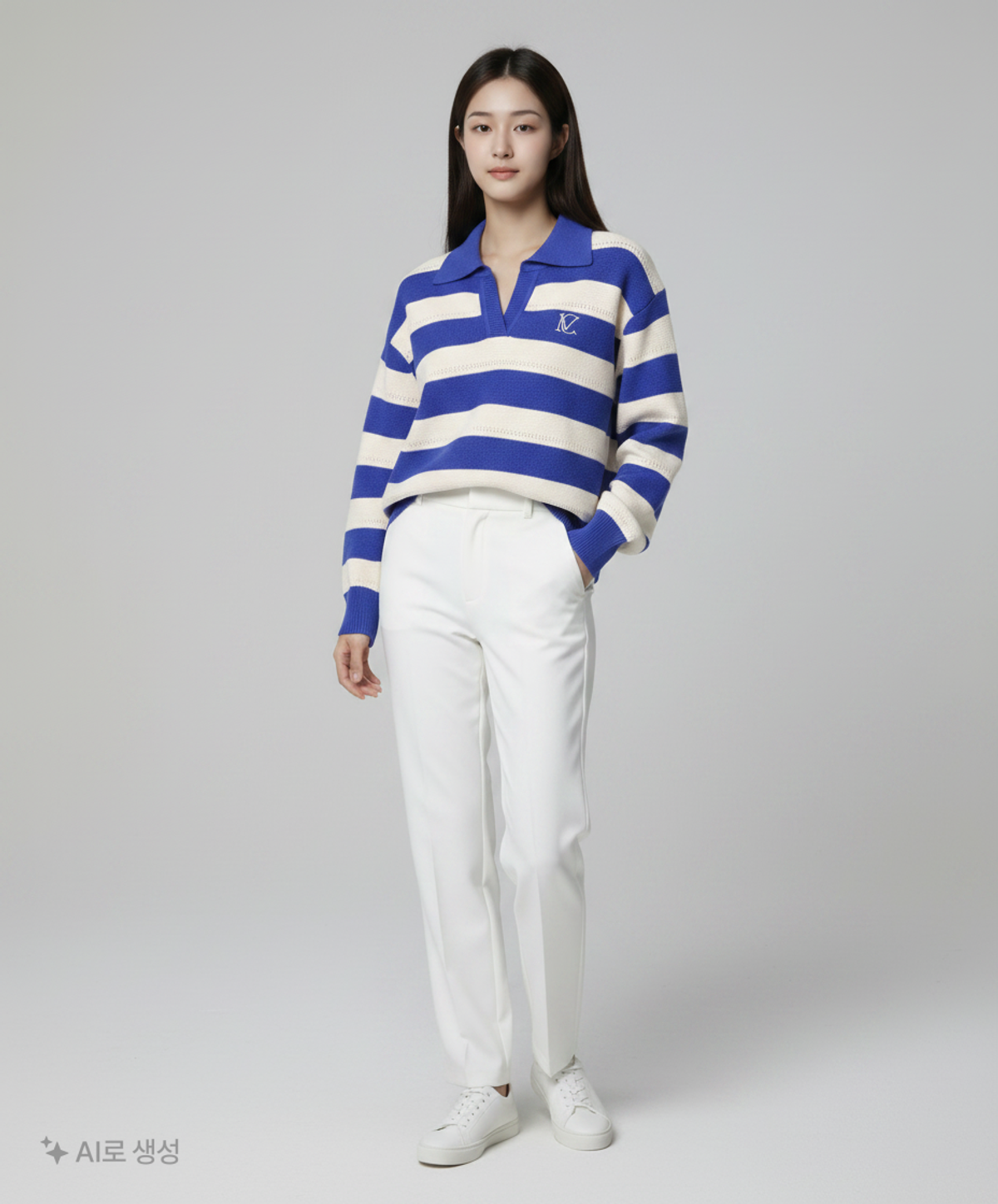 마리끌레르(MARIE CLAIRE) 울 블랜딩 스트라이프 배색 칼라 니트(MADDKN11MA) FREE