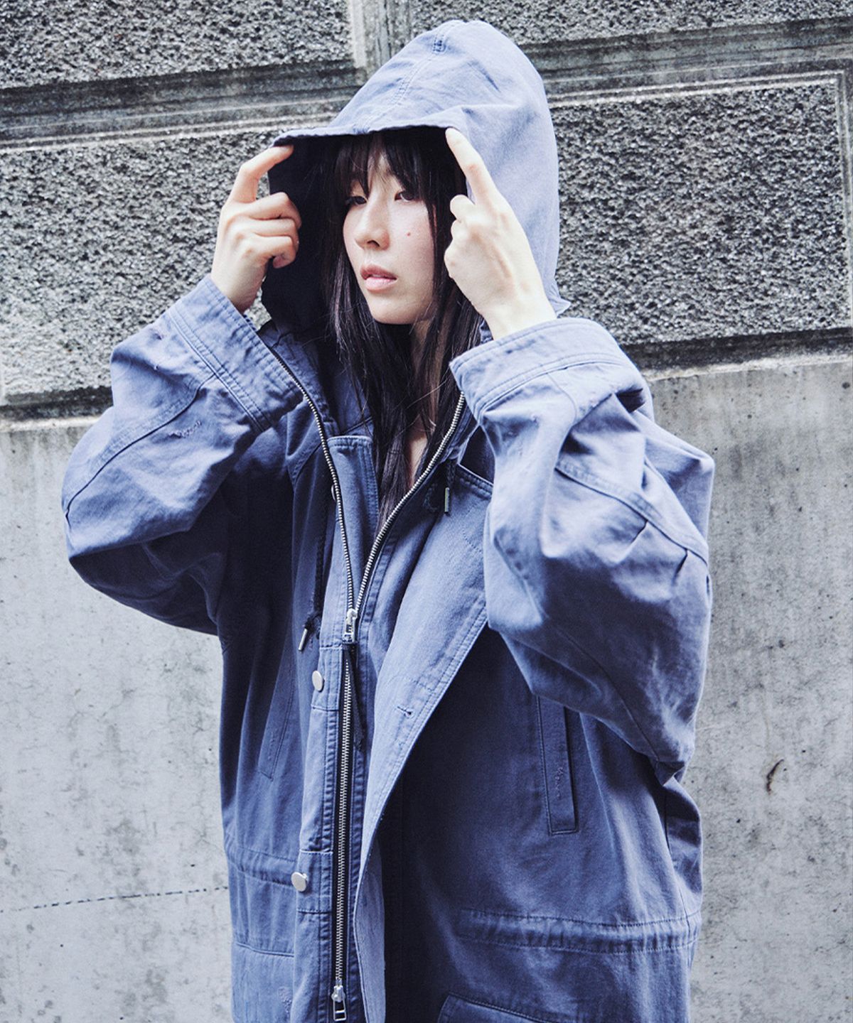 태리스(TAERIS) VINTAGE WASHED FISHTAIL JACKET_NAVY