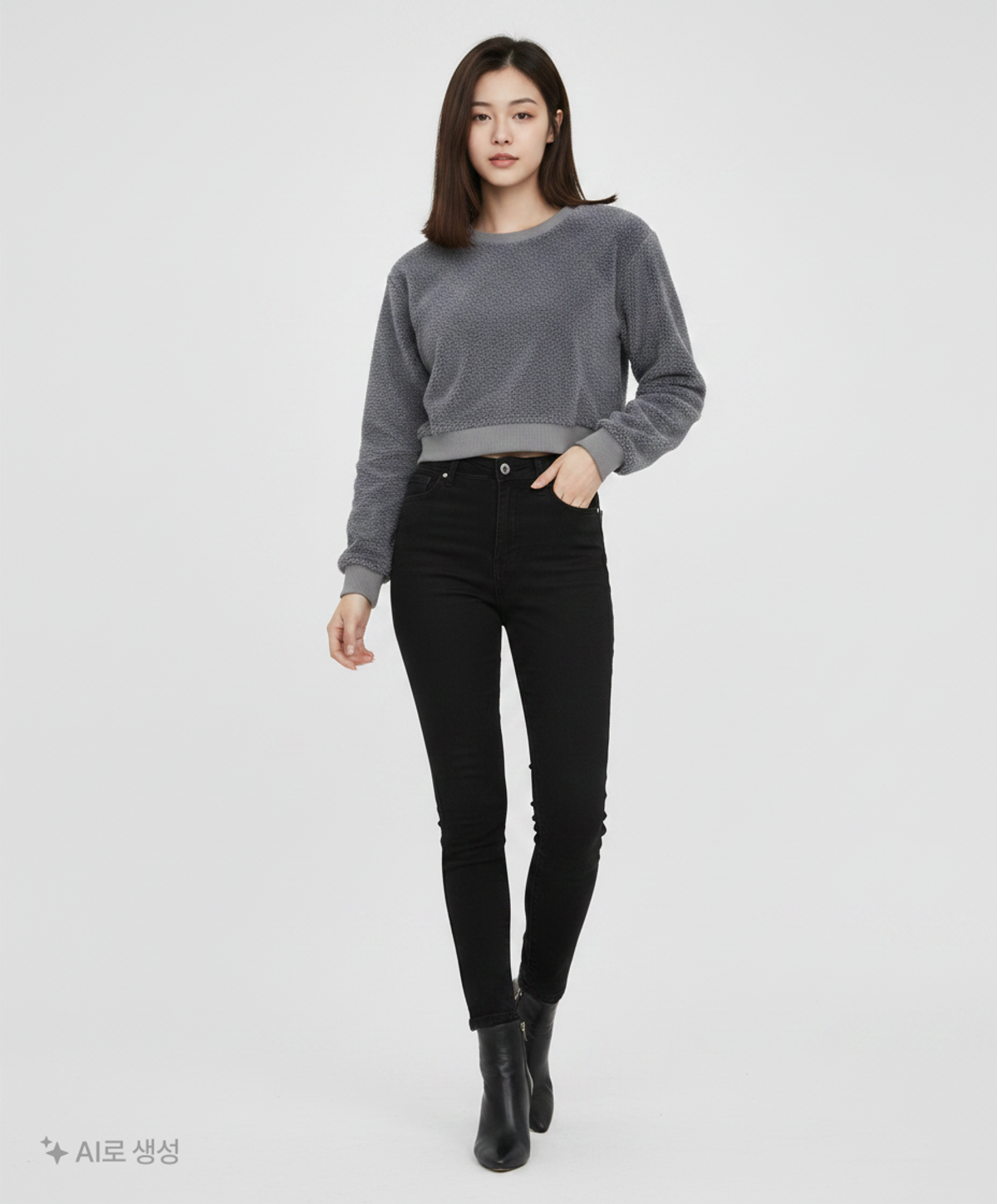 셀피쉬(SELFISH) 플러피 크롭 맨투맨 (SBW2MT01) (CHARCOAL) XL