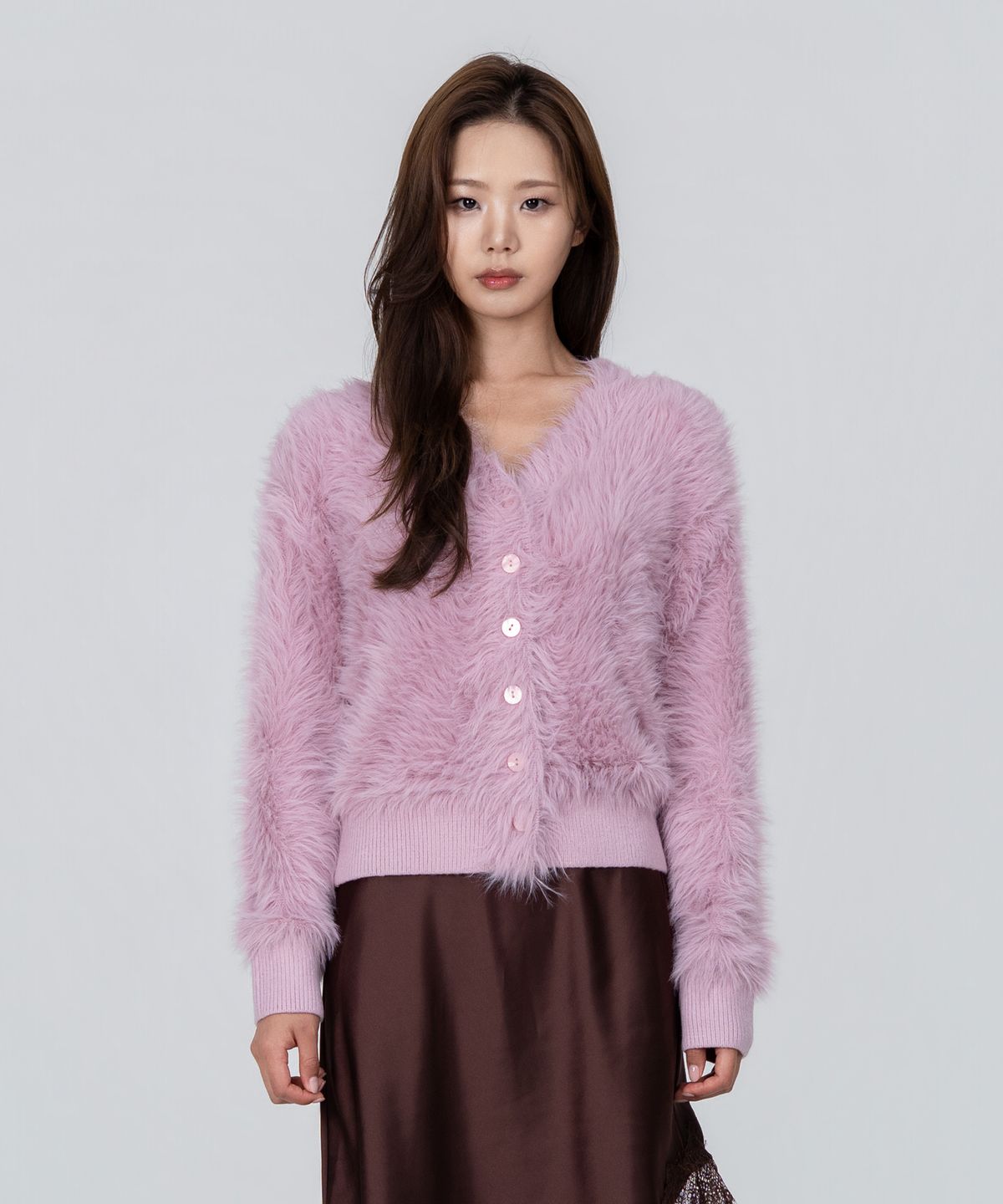 포스333(PHOS333) W Short Hairy Cardigan/Pink
