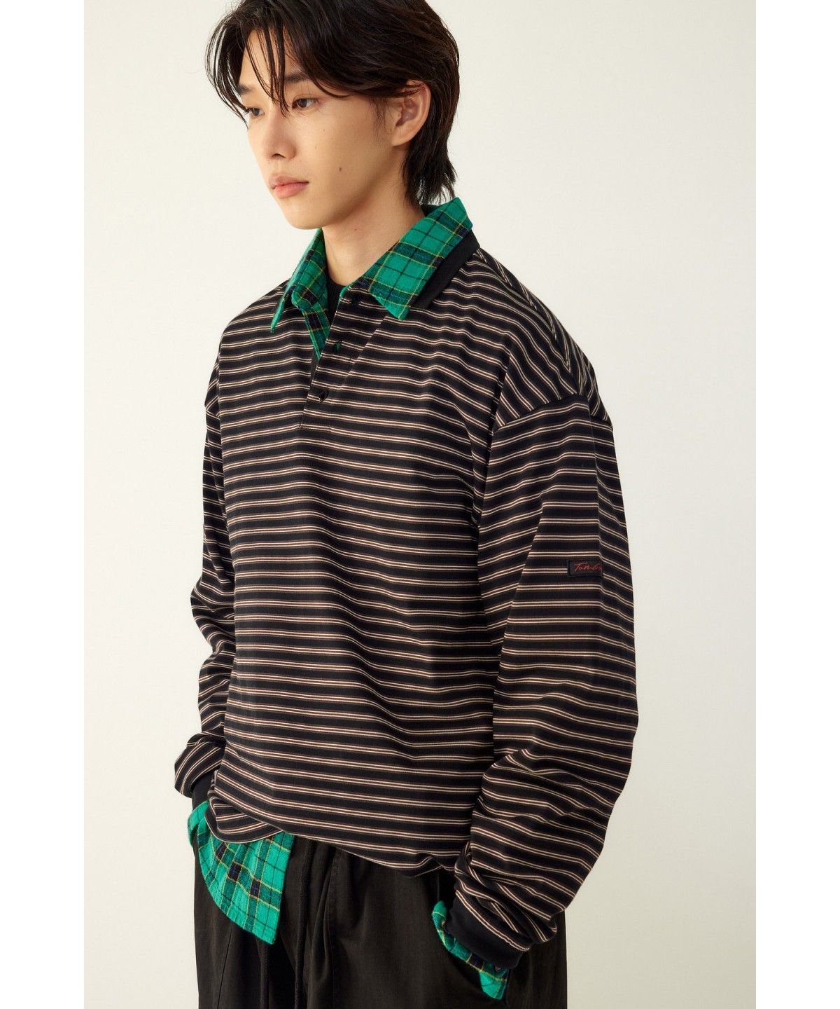 스튜디오 톰보이(STUDIO TOMBOY) [MEN] 소매 립 긴팔 스트라이프 카라 티셔츠 _블랙 9156322833