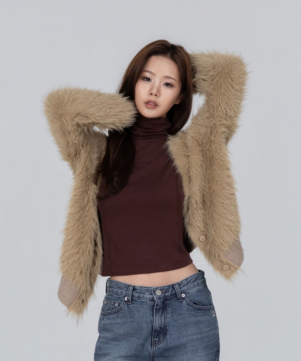포스333(PHOS333) W Short Hairy Cardigan/Beige