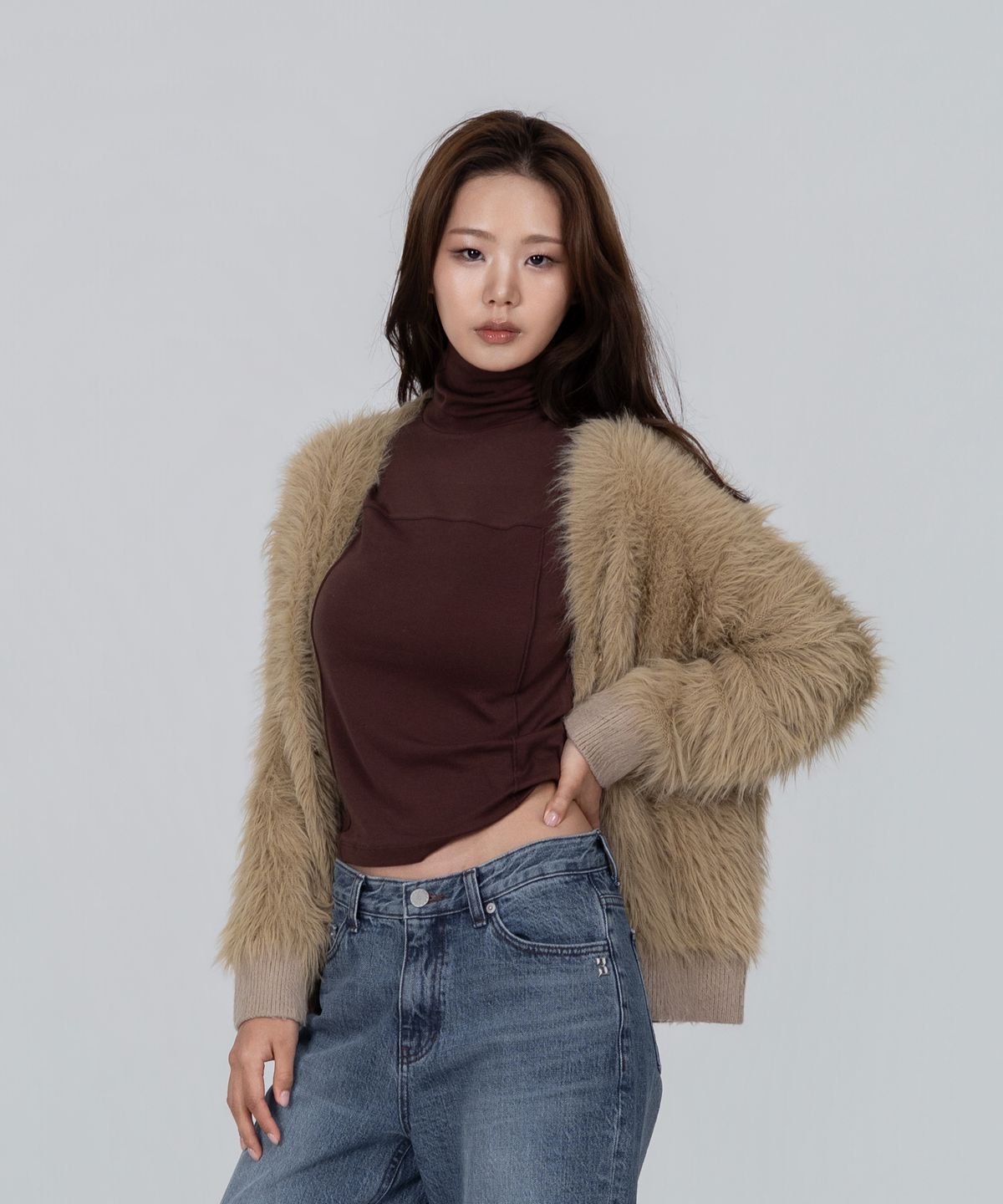 포스333(PHOS333) W Short Hairy Cardigan/Beige