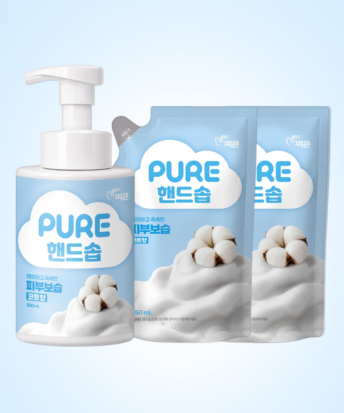 피죤(PIGEON) 피죤 퓨어 핸드솝 핸드워시 500ml + 450mlx2개 / 3중케어 온가족 안심 사용