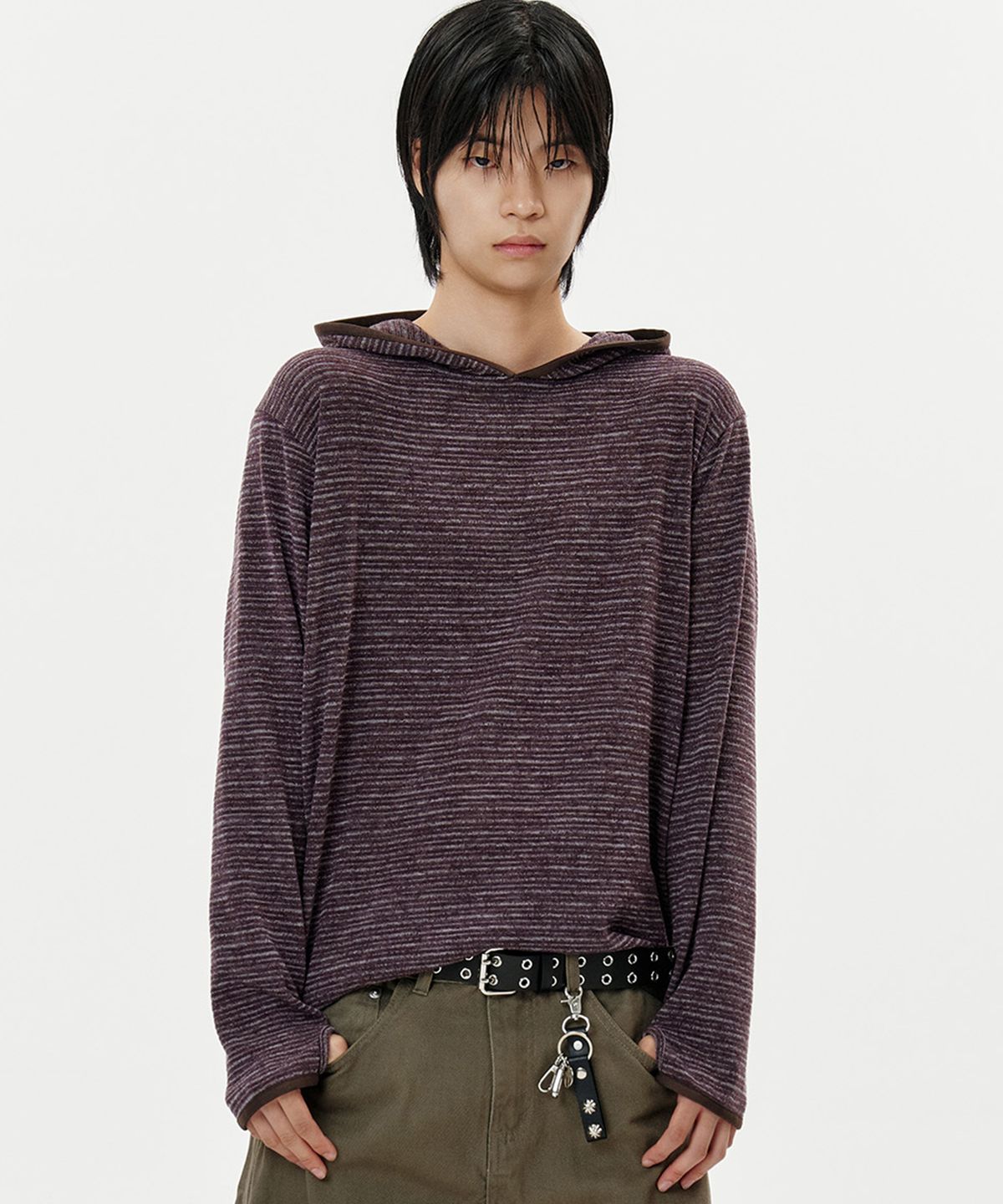딥센스(DEEP SENSE) Stripe Warmer Hood T-shirt - 2color