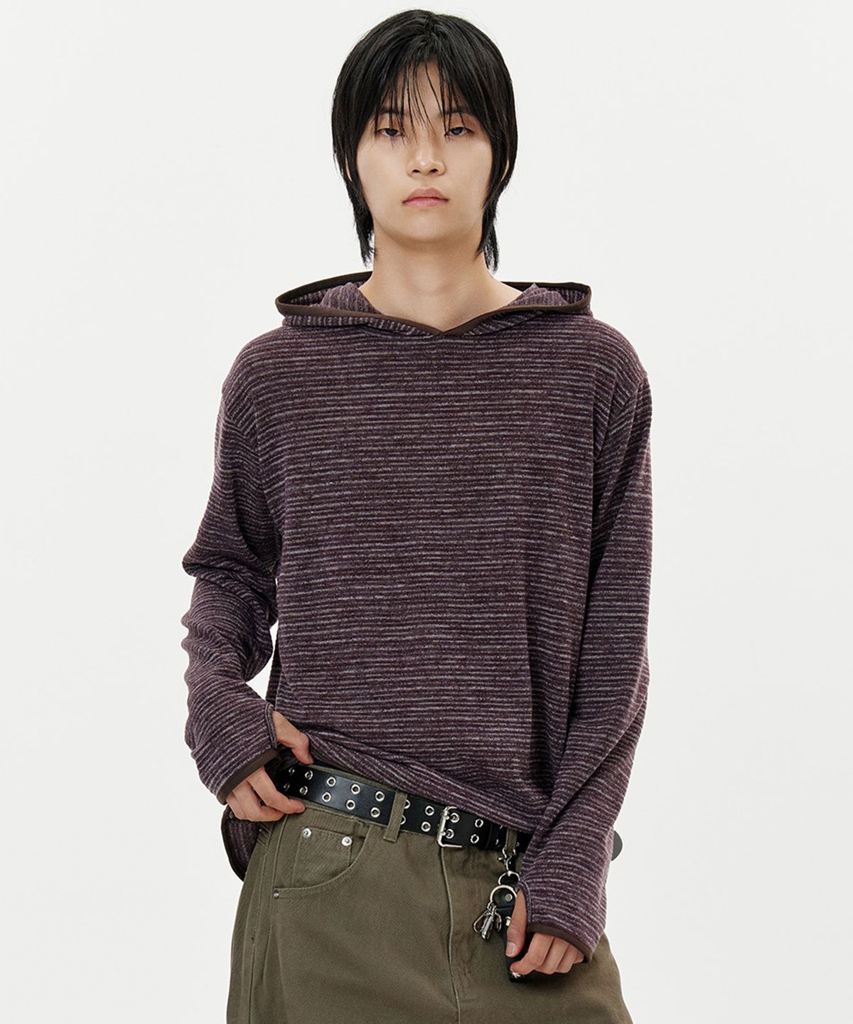 딥센스(DEEP SENSE) Stripe Warmer Hood T-shirt - 2color