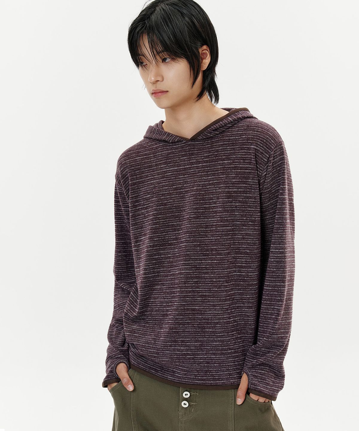 딥센스(DEEP SENSE) Stripe Warmer Hood T-shirt - 2color