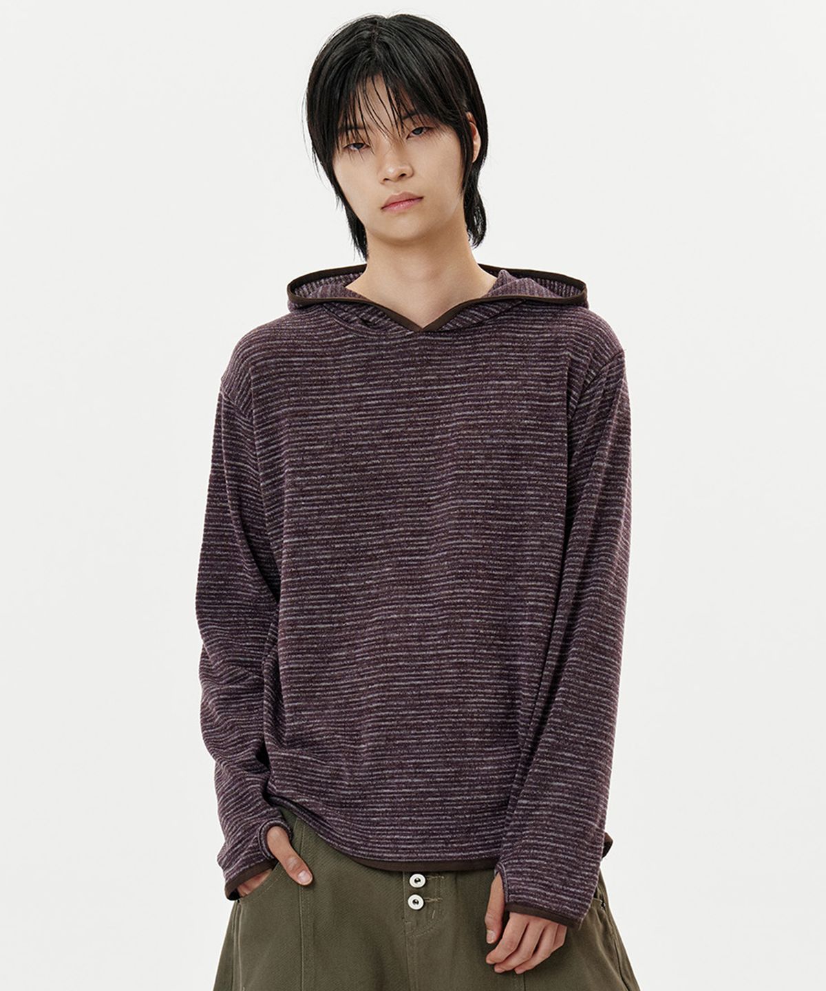 딥센스(DEEP SENSE) Stripe Warmer Hood T-shirt - 2color