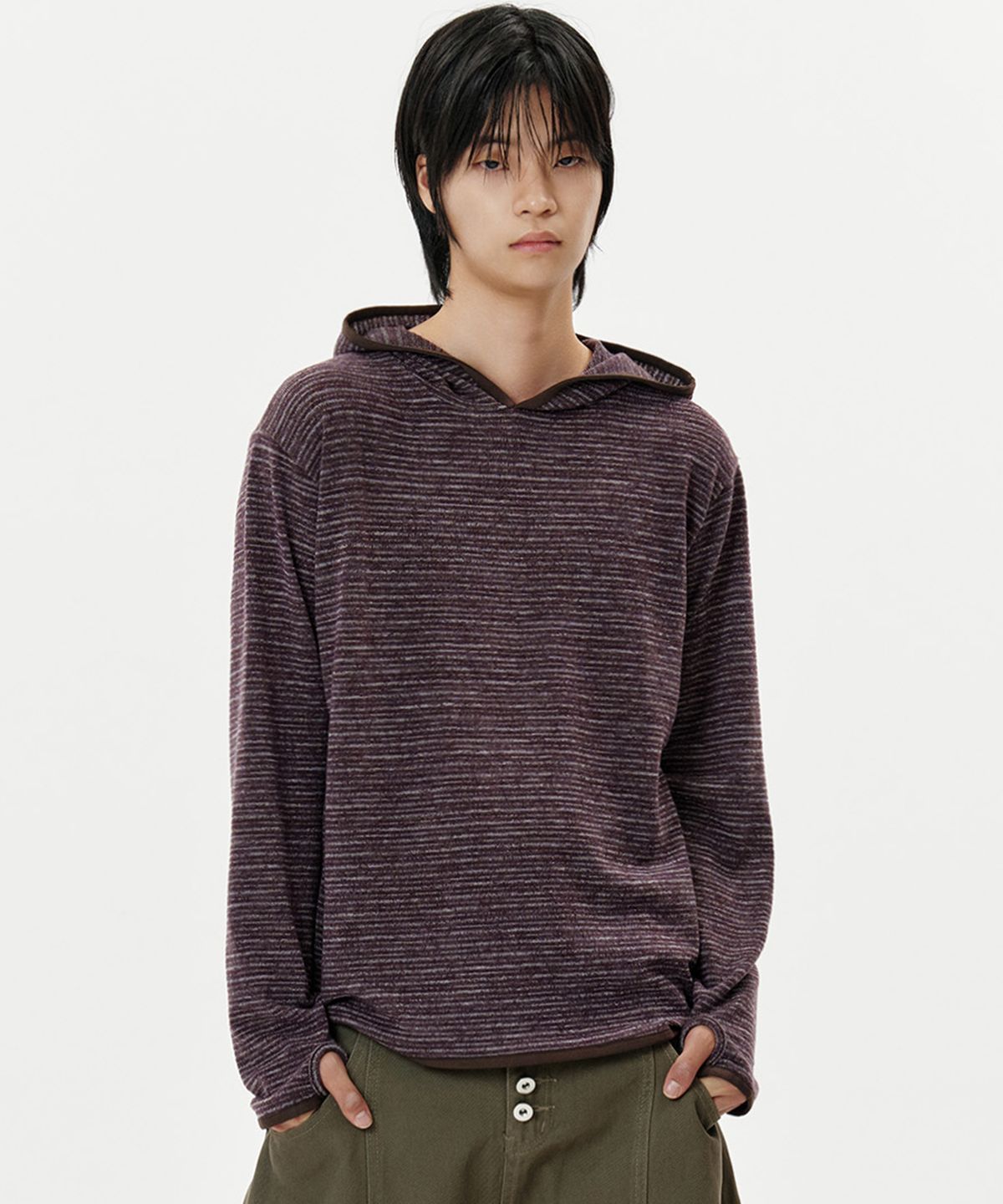 딥센스(DEEP SENSE) Stripe Warmer Hood T-shirt - 2color
