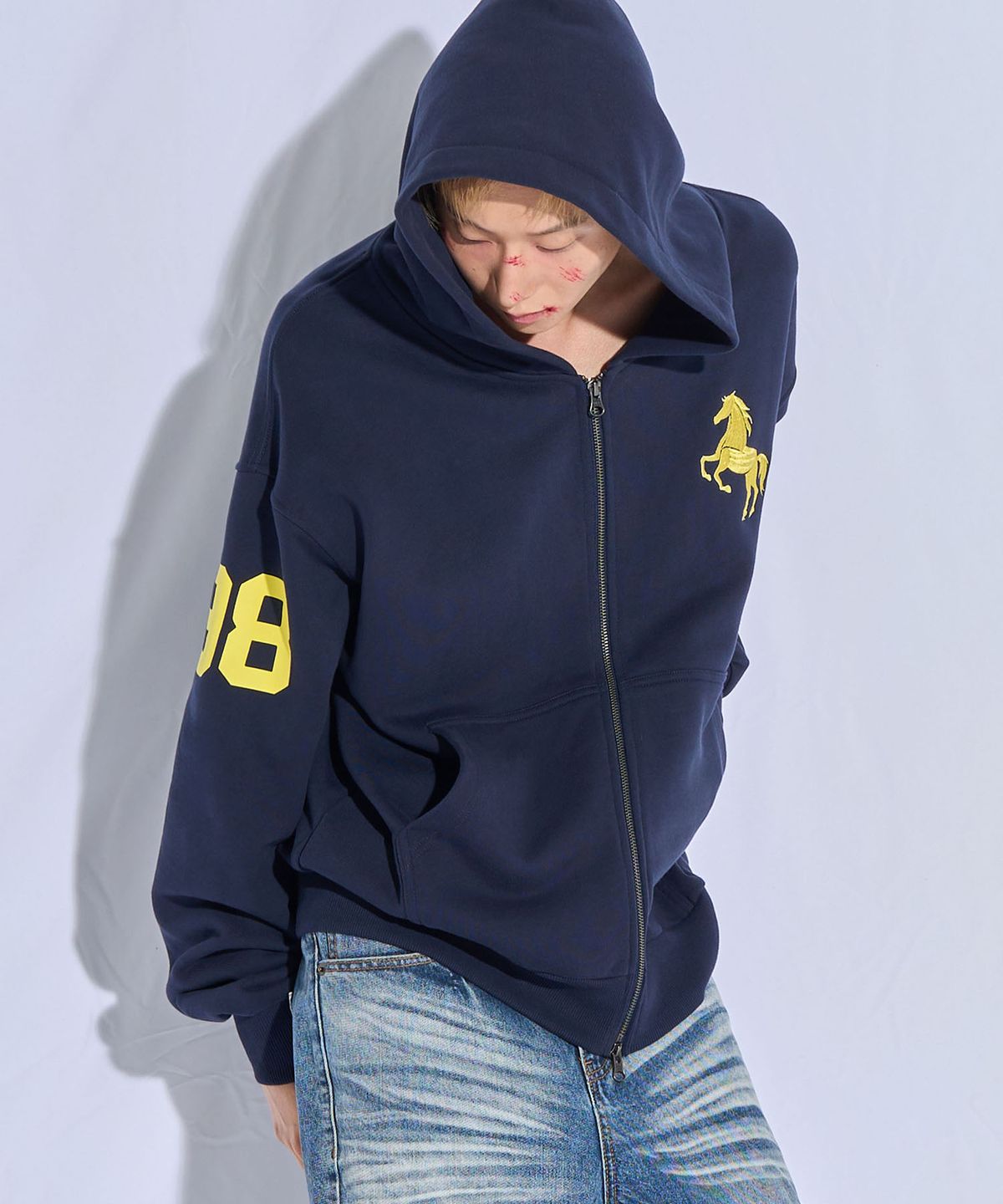 피치블랙(PITCHBLACK) WESTERN HORSE 98 HOOD ZIP-UP (NAVY)