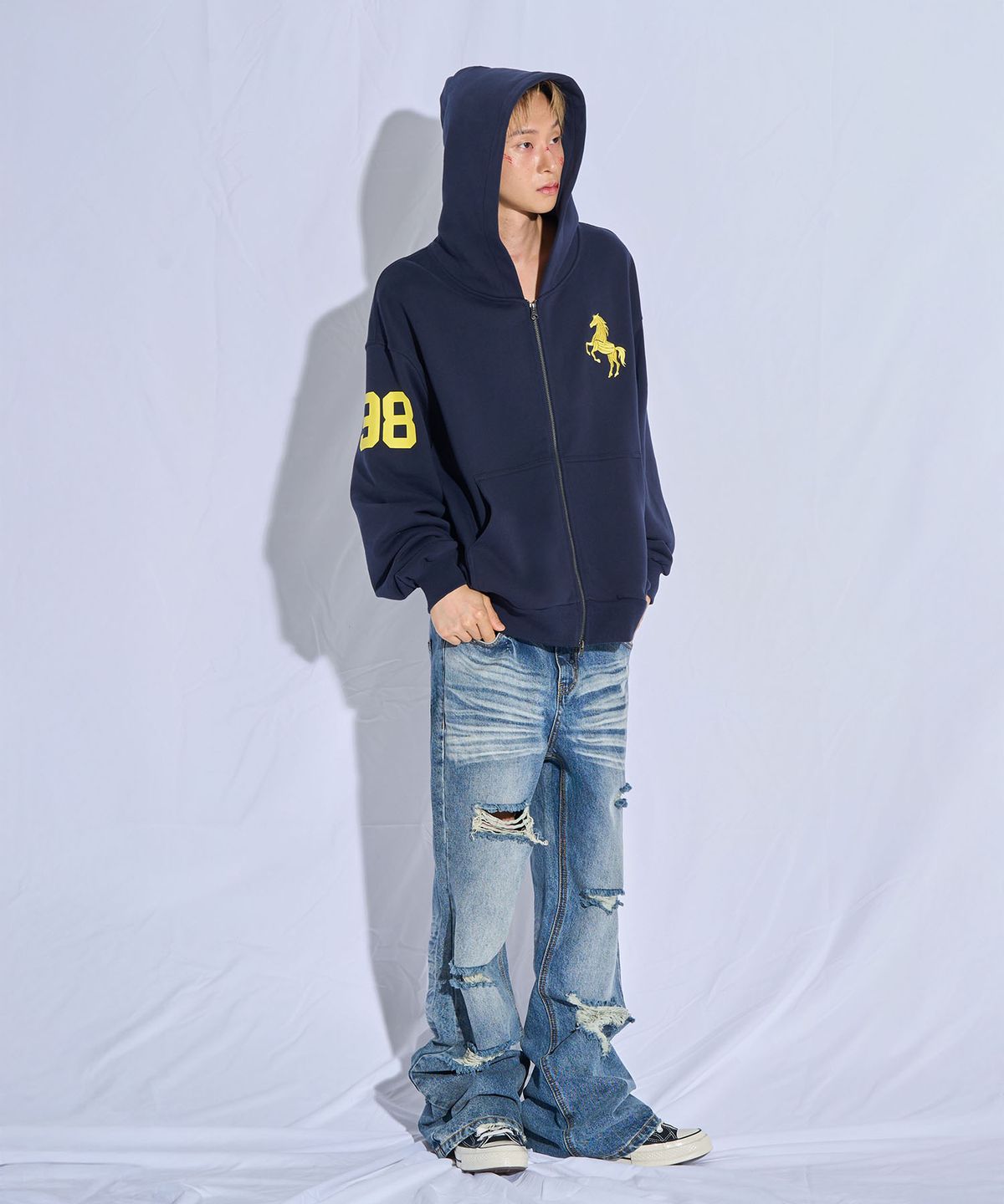 피치블랙(PITCHBLACK) WESTERN HORSE 98 HOOD ZIP-UP (NAVY)