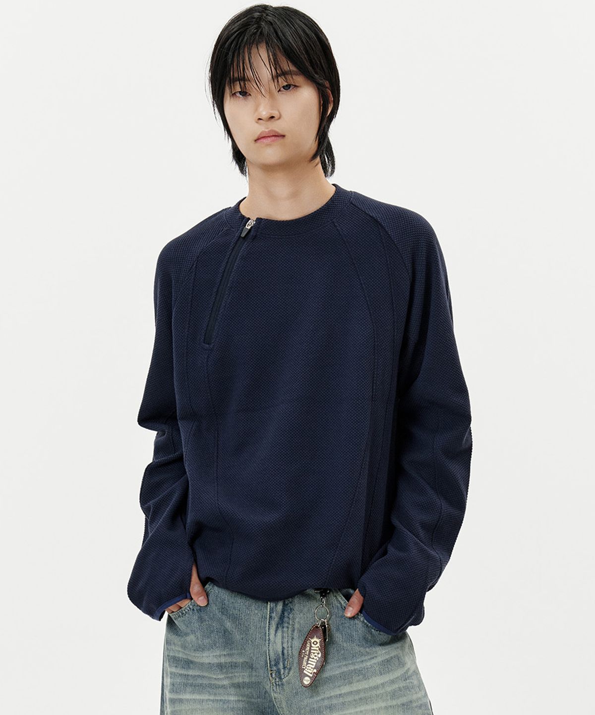 딥센스(DEEP SENSE) Zip Slit Long Sleeve T-Shirt - 3color