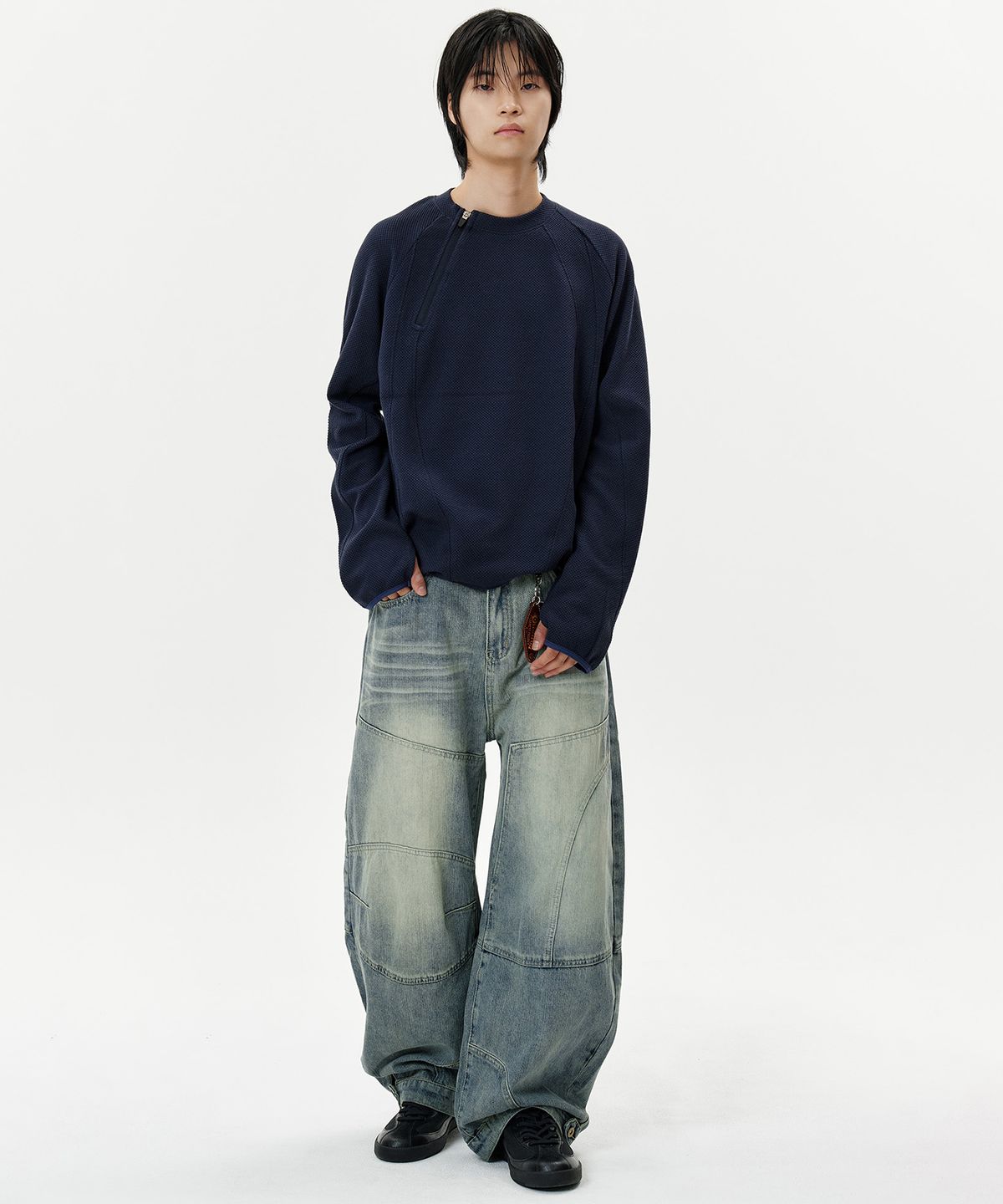 딥센스(DEEP SENSE) Zip Slit Long Sleeve T-Shirt - 3color
