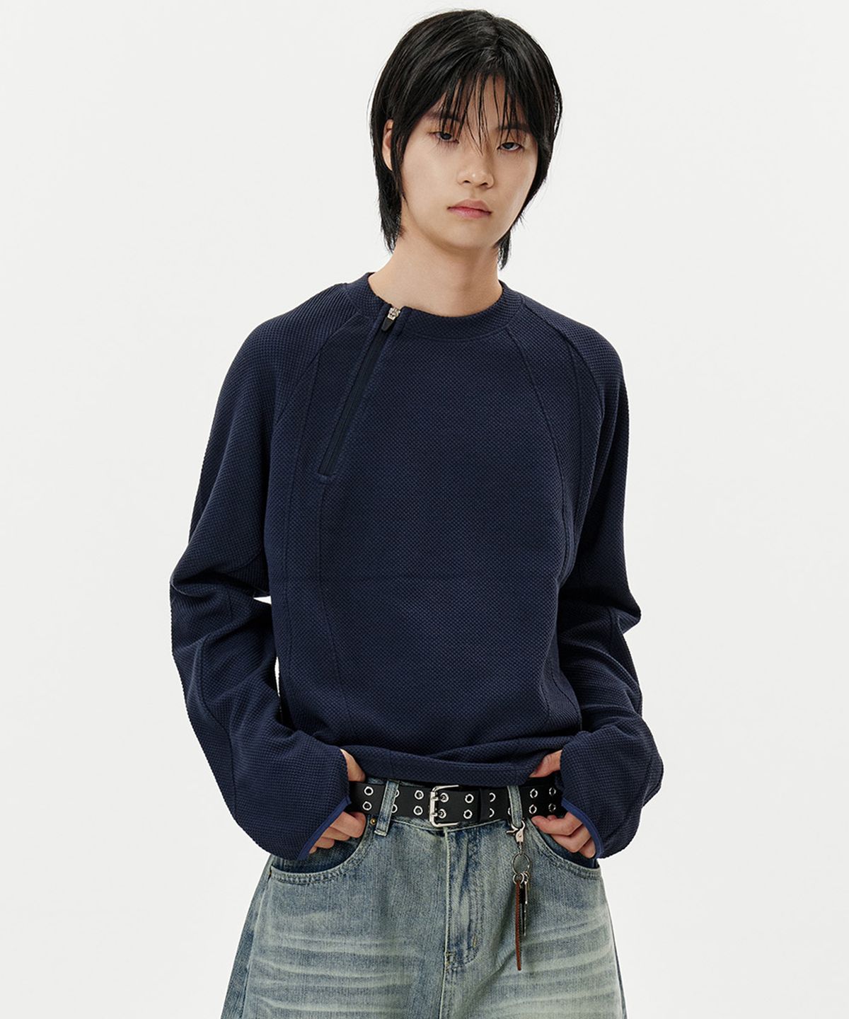 딥센스(DEEP SENSE) Zip Slit Long Sleeve T-Shirt - 3color
