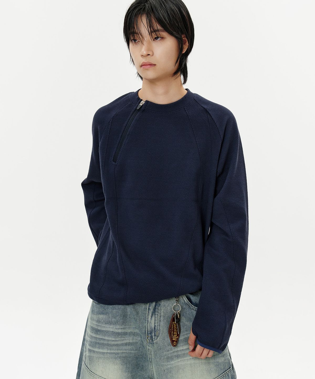 딥센스(DEEP SENSE) Zip Slit Long Sleeve T-Shirt - 3color