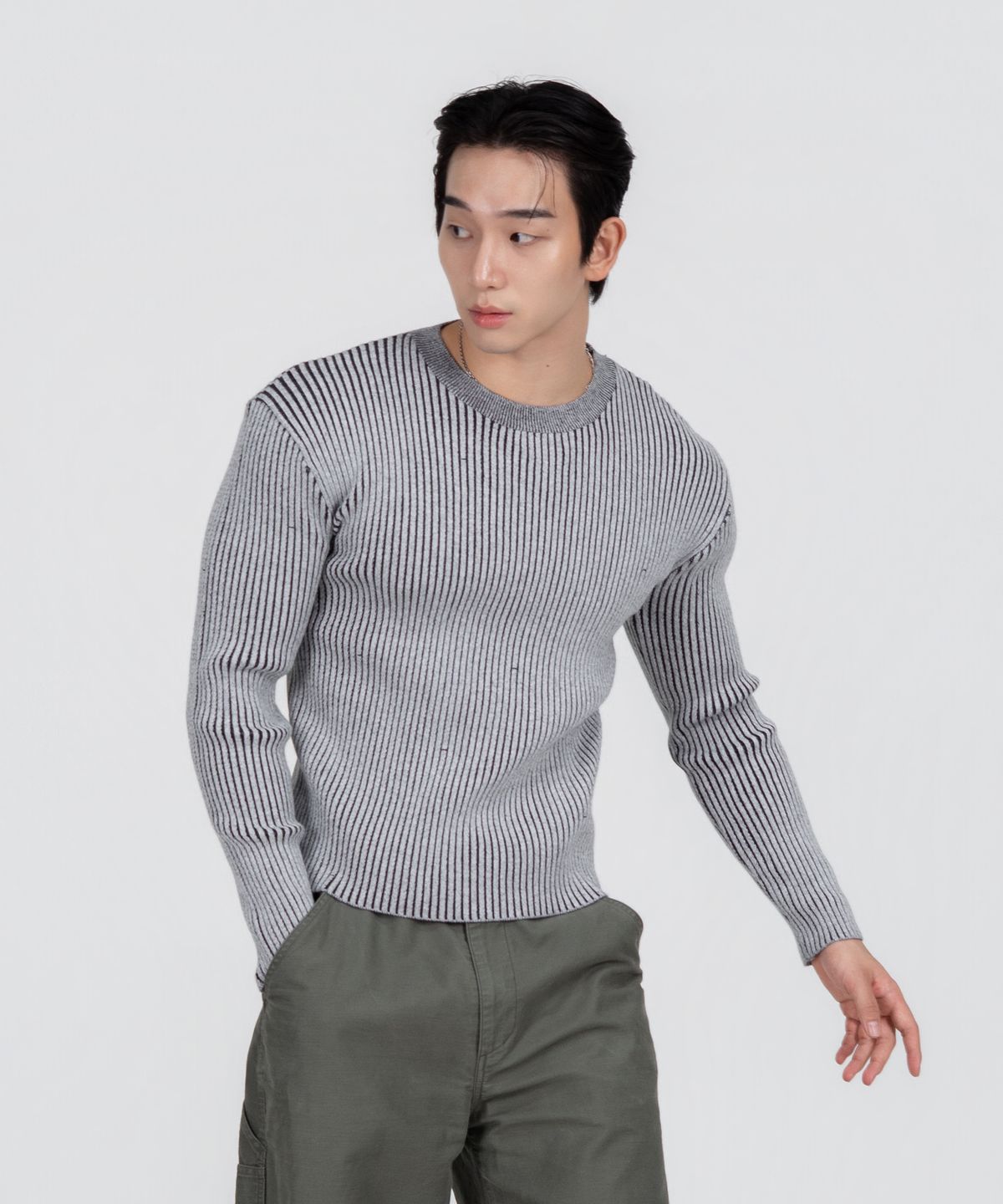 포스333(PHOS333) M Ribbed Knit Sweater/Grey