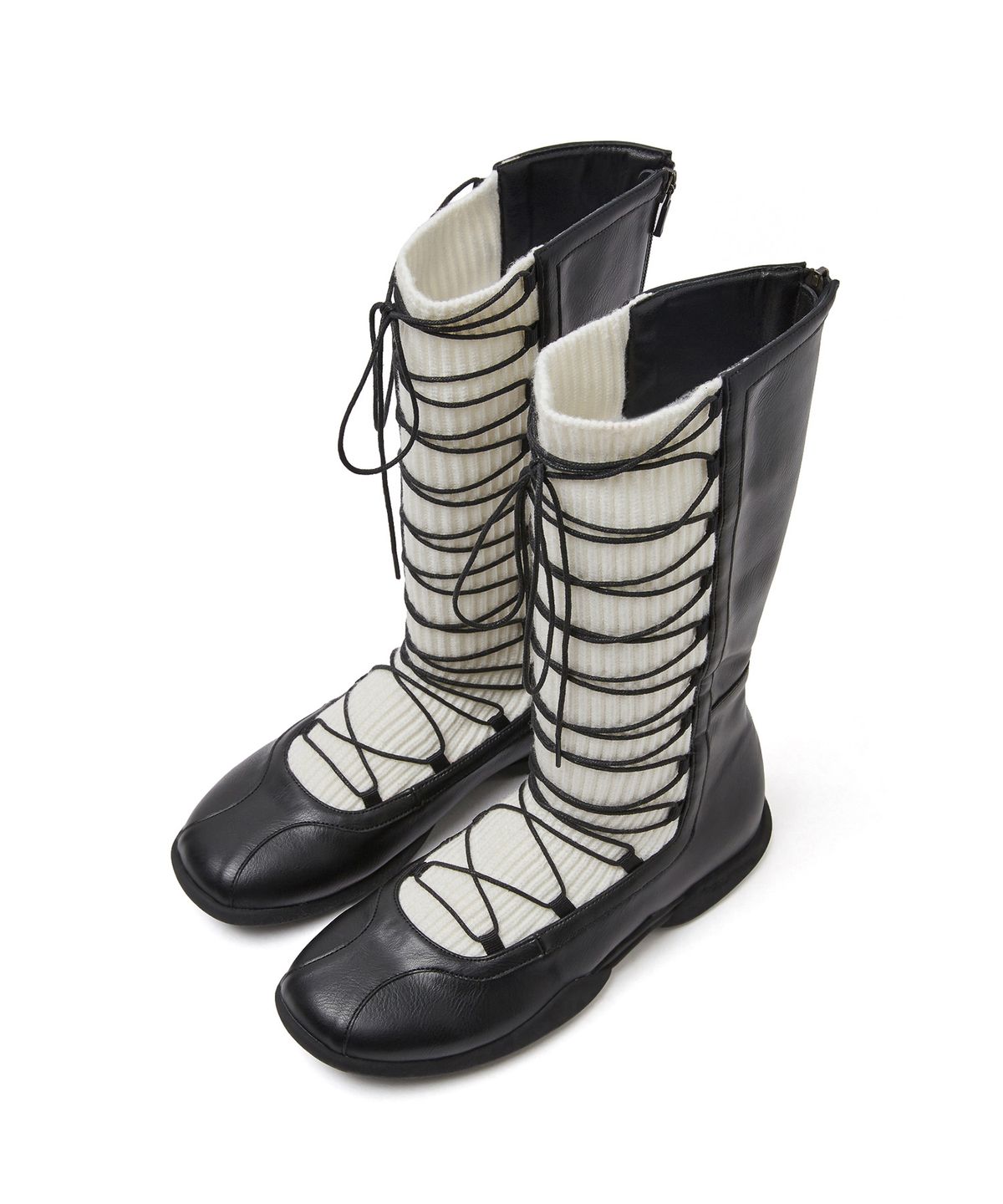 포기무디(FOGGY MOODY) Knitty 0065. Lace-up Knit Boots - 2colors