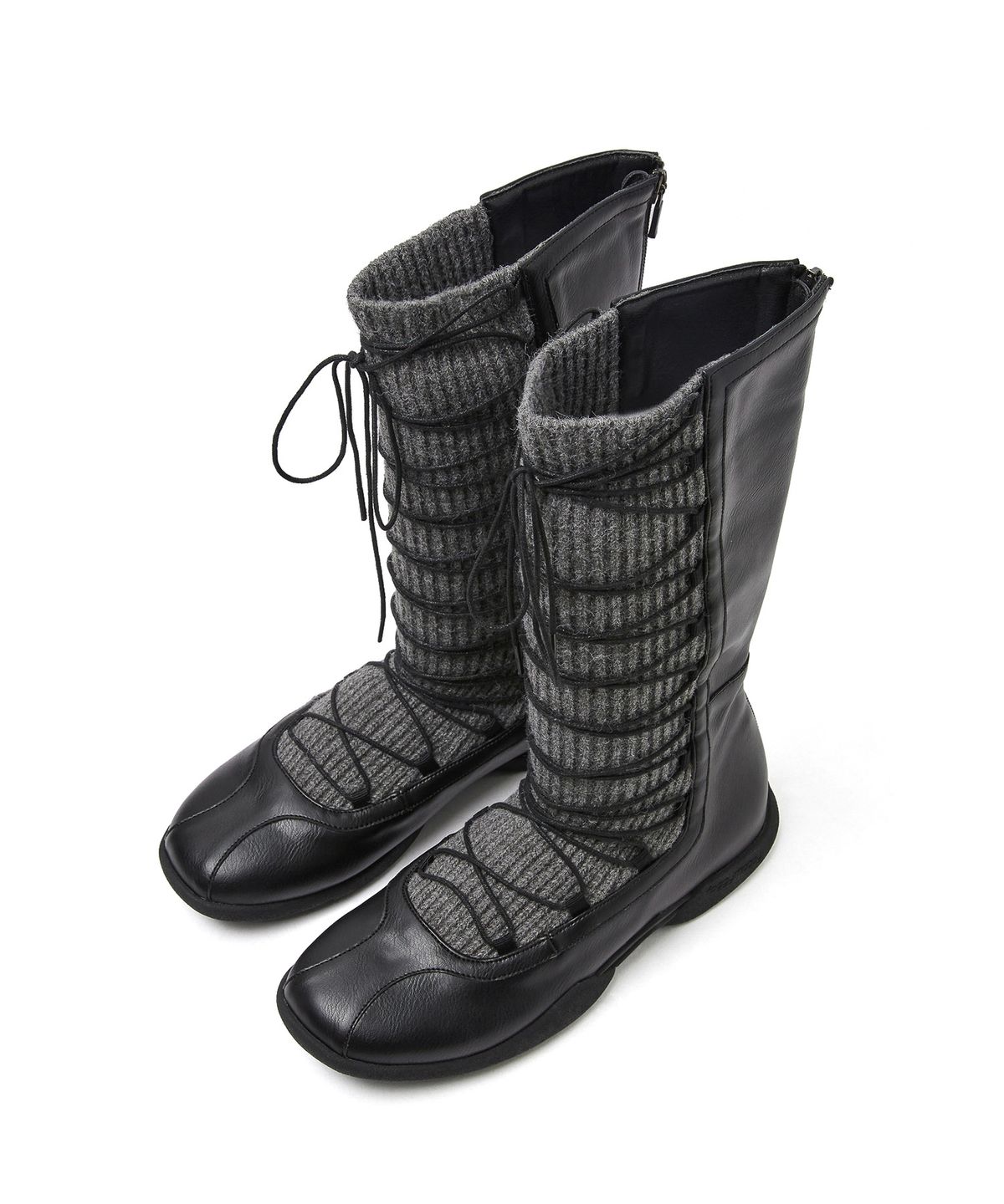 포기무디(FOGGY MOODY) Knitty 0065. Lace-up Knit Boots - 2colors